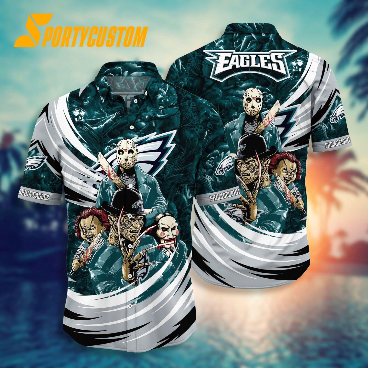 NFL Philadelphia Eagles Halloween Horror Movies Summer Hawaiian Shirts