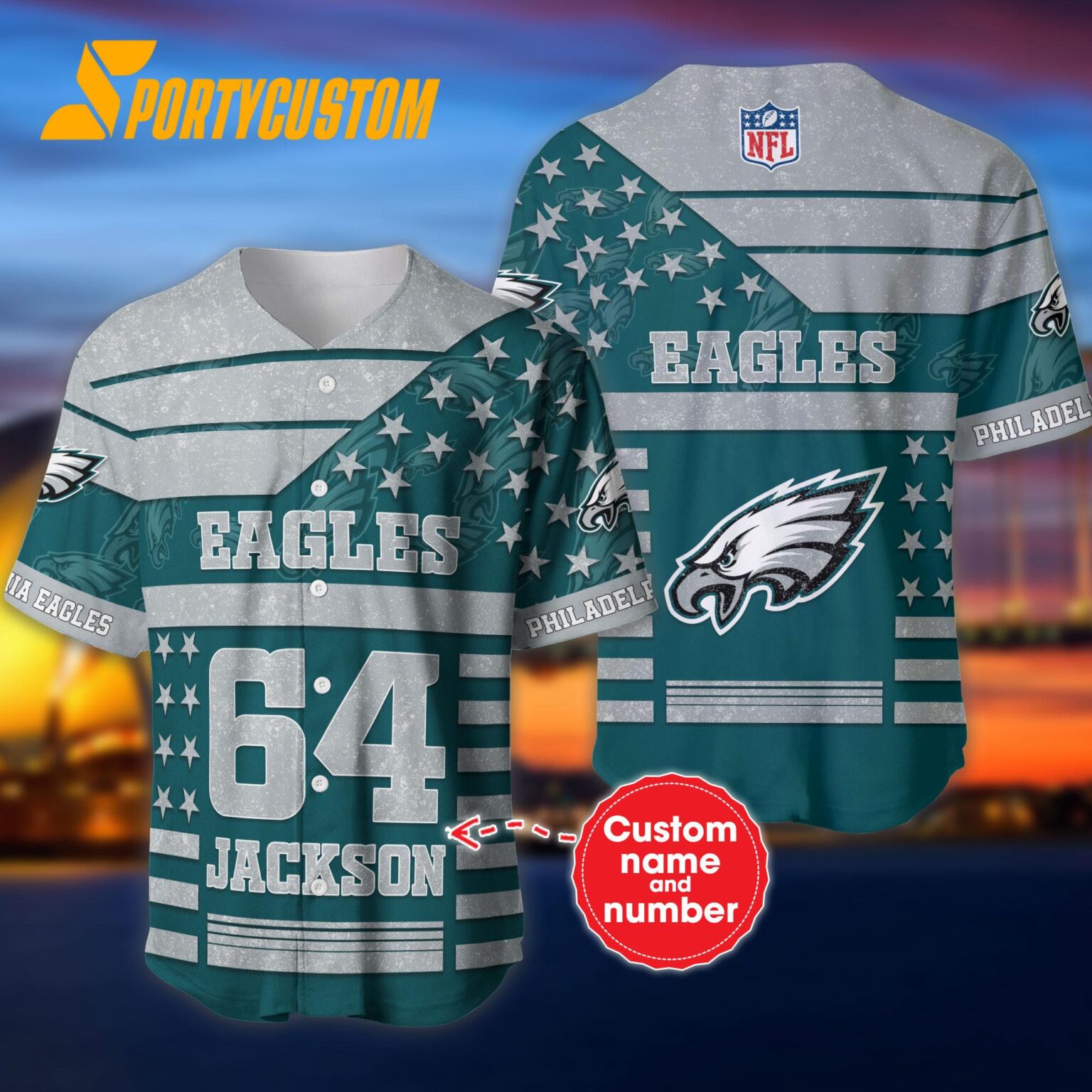 NFL Philadelphia Eagles Personalized American Flag Baseball Jersey