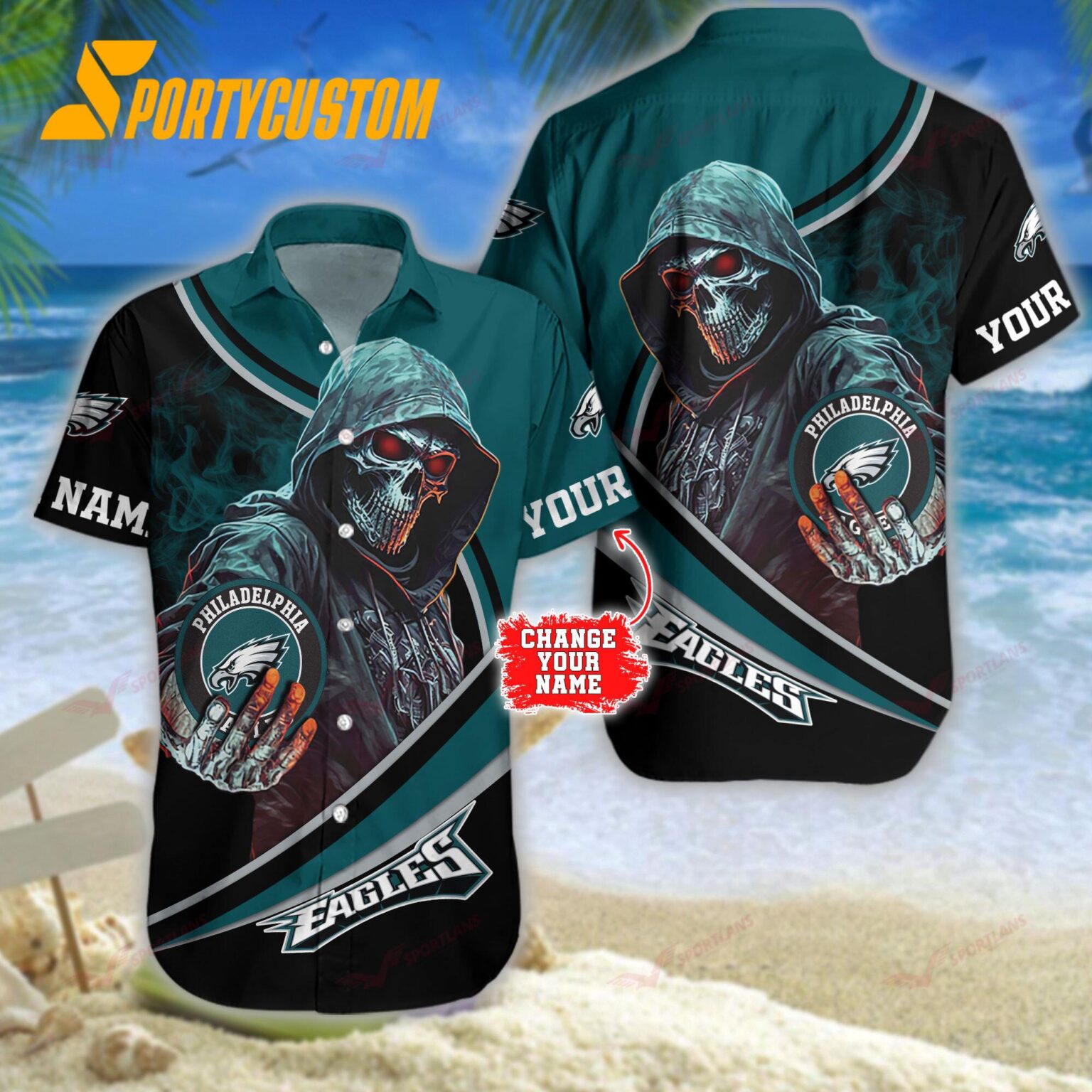 NFL Philadelphia Eagles Personalized Skull Football Summer Hawaiian Shirt