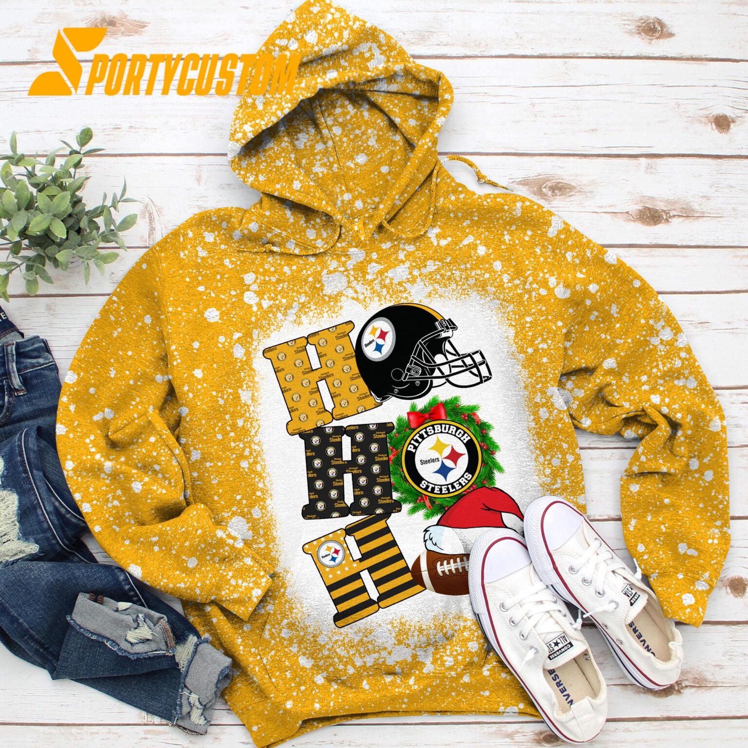 NFL Pittsburgh Steelers Football Santa Hats HoHoHo Christmas Unisex TShirt, Hoodie, Sweatshirt