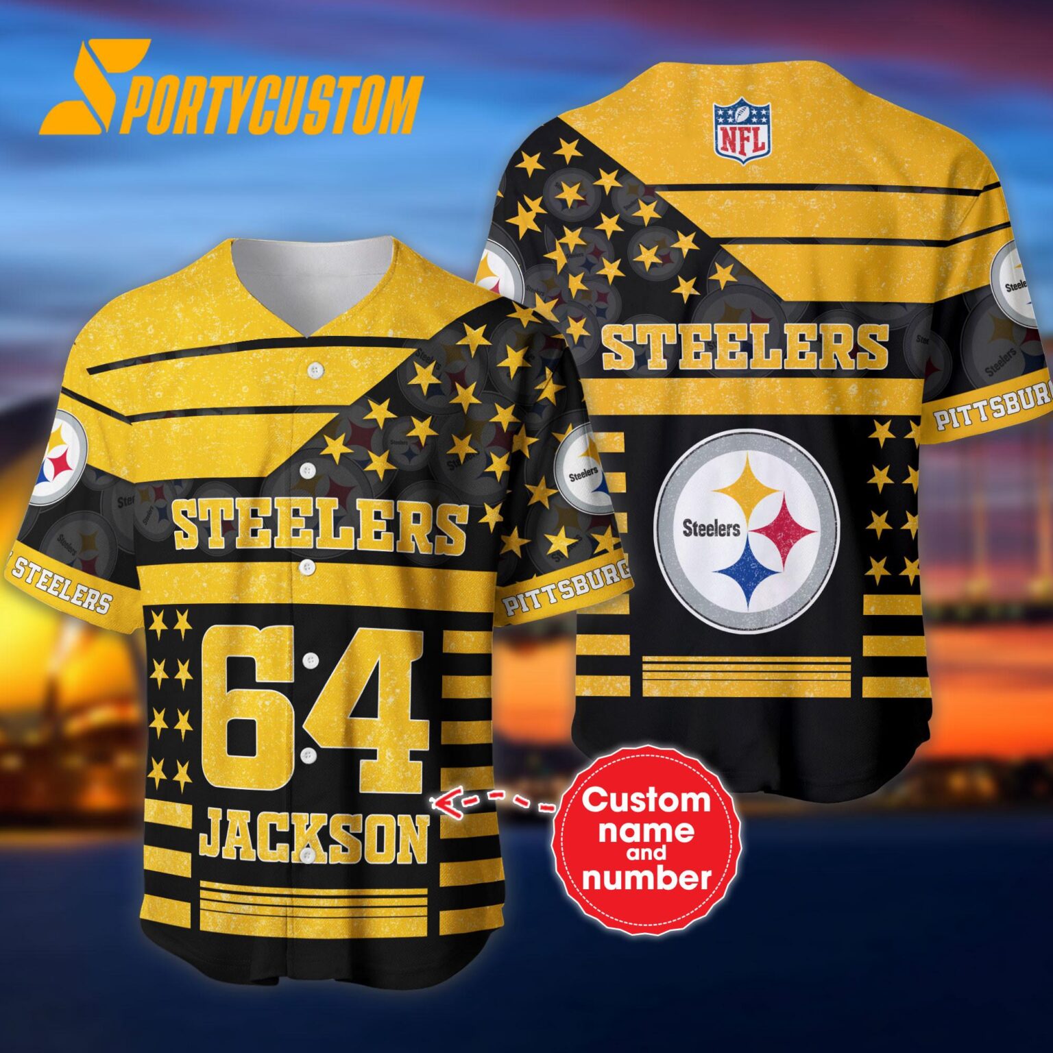 NFL Pittsburgh Steelers Personalized American Flag Baseball Jersey