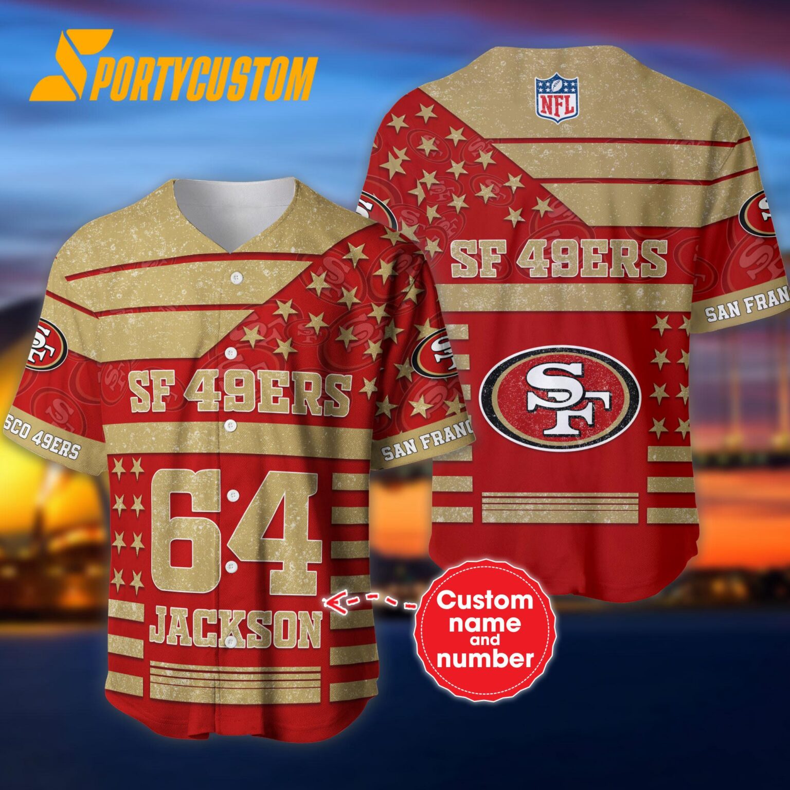 NFL San Francisco 49ers Personalized American Flag Baseball Jersey