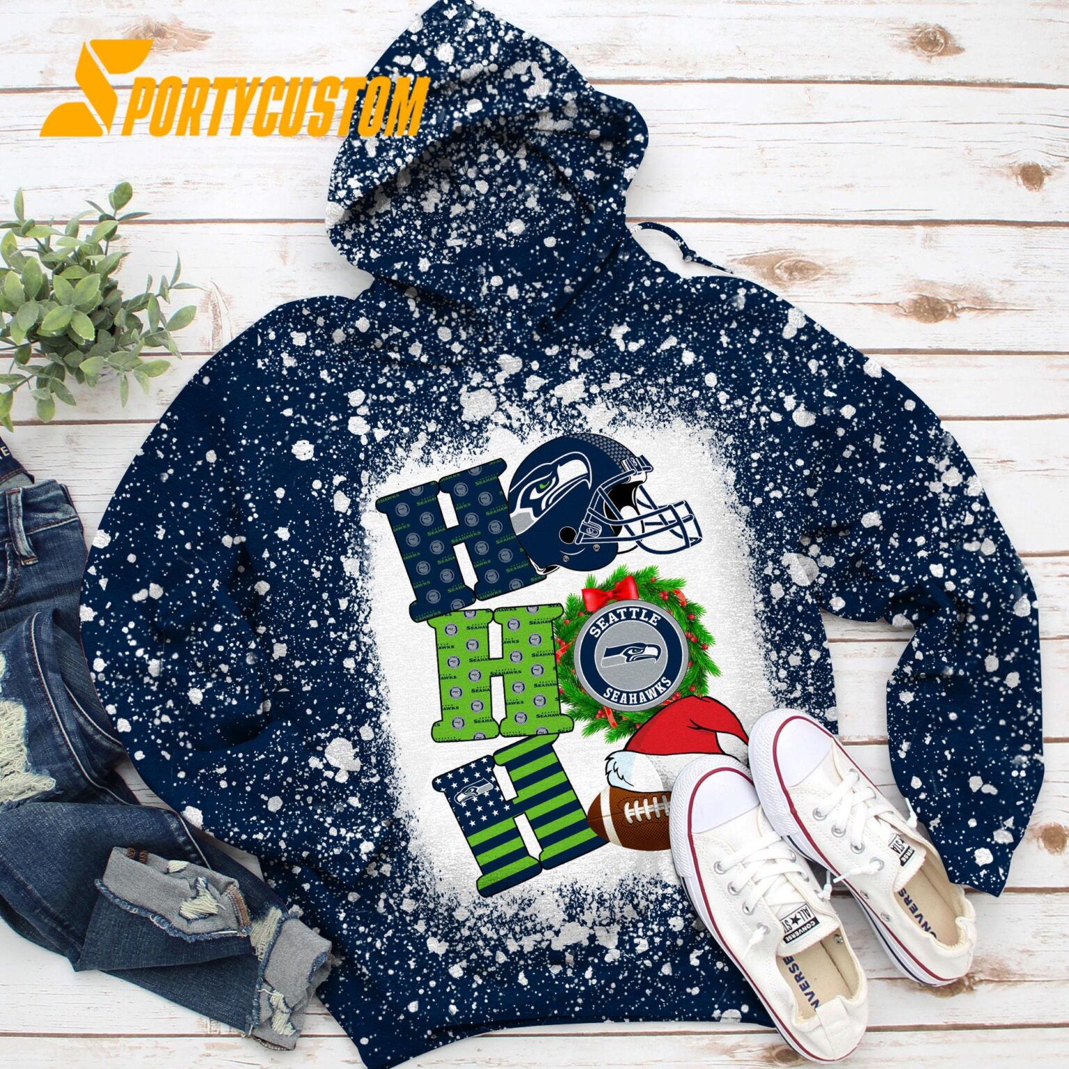 NFL Seattle Seahawks Football Santa Hats HoHoHo Christmas Unisex TShirt, Hoodie, Sweatshirt