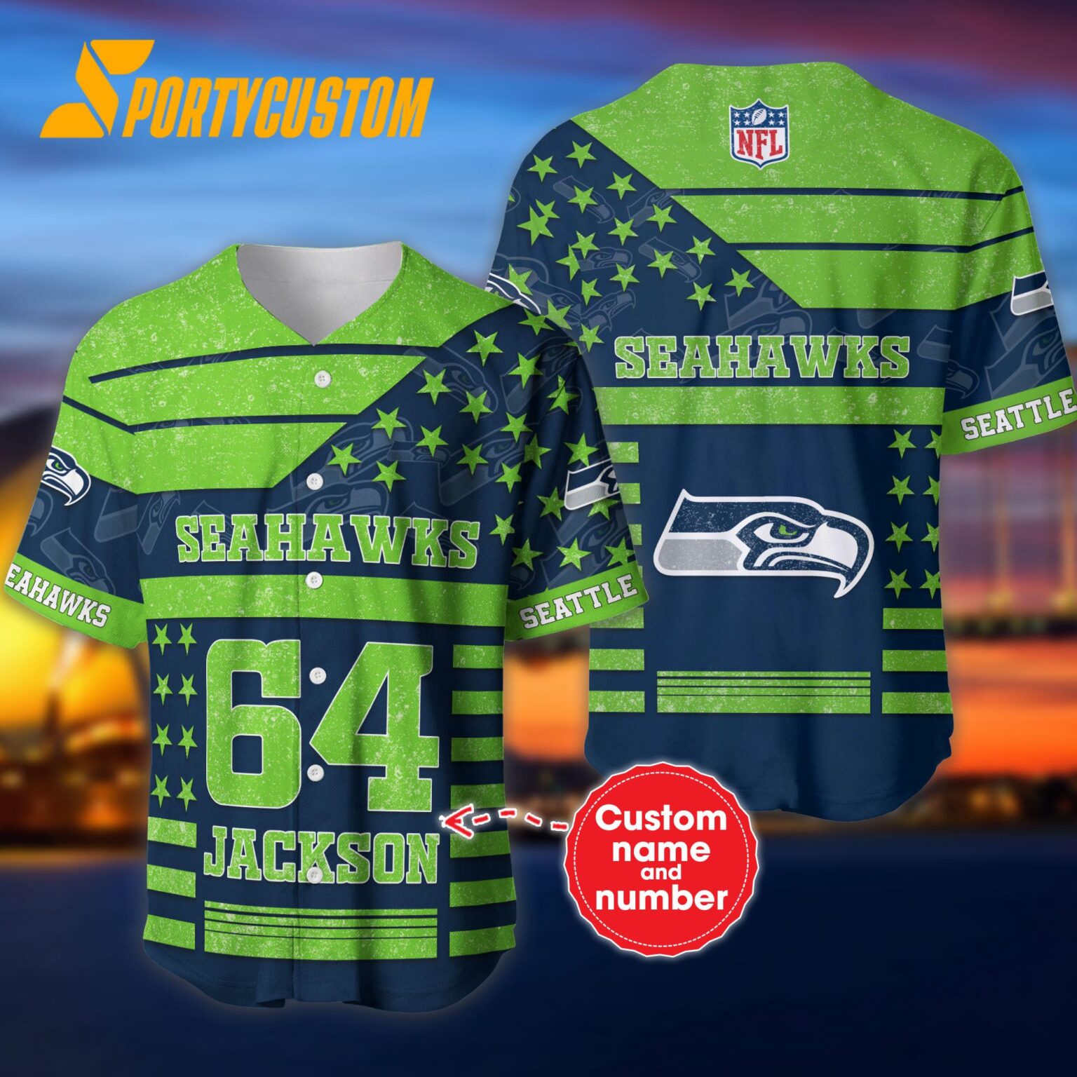NFL Seattle Seahawks Personalized American Flag Baseball Jersey
