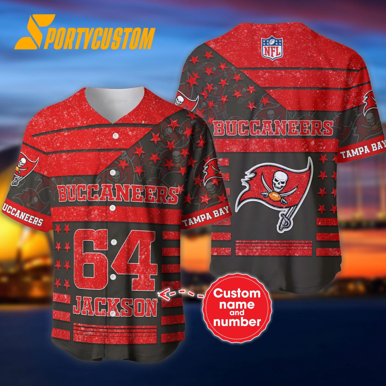 NFL Tampa Bay Buccaneers Personalized American Flag Baseball Jersey