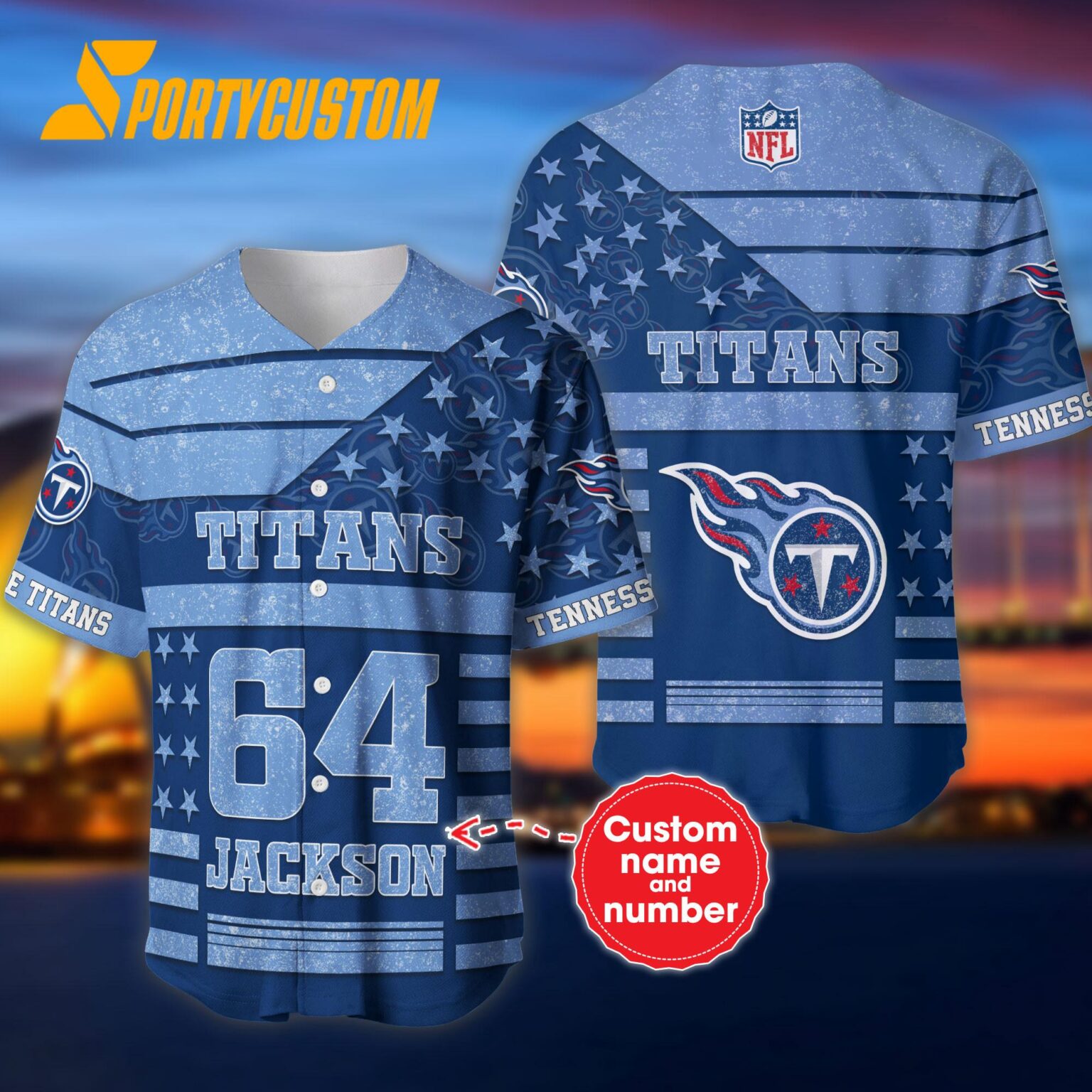 NFL Tennessee Titans Personalized American Flag Baseball Jersey