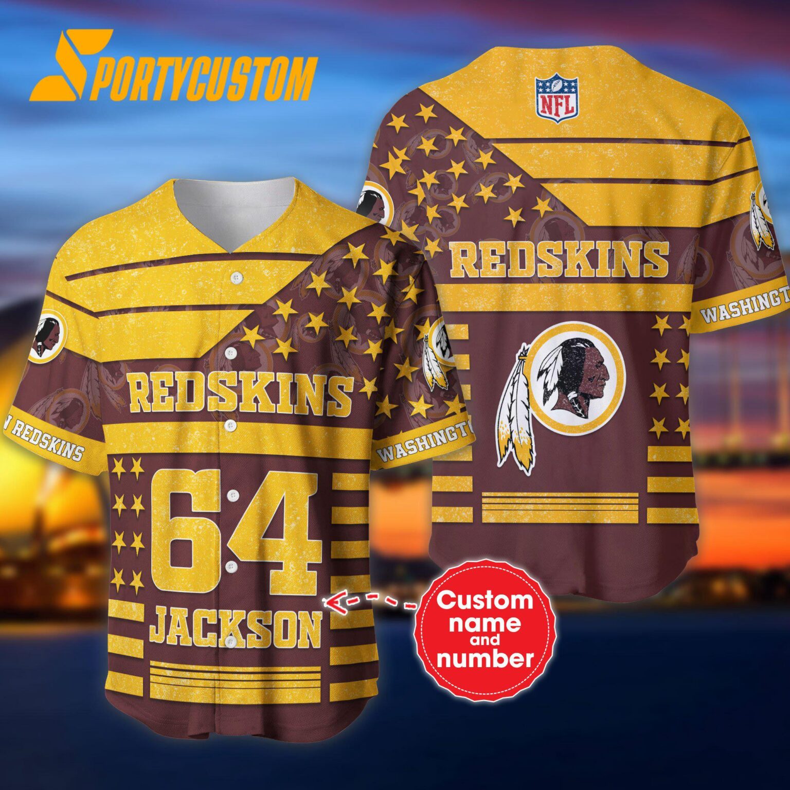 NFL Washington Football Team Personalized American Flag Baseball Jersey