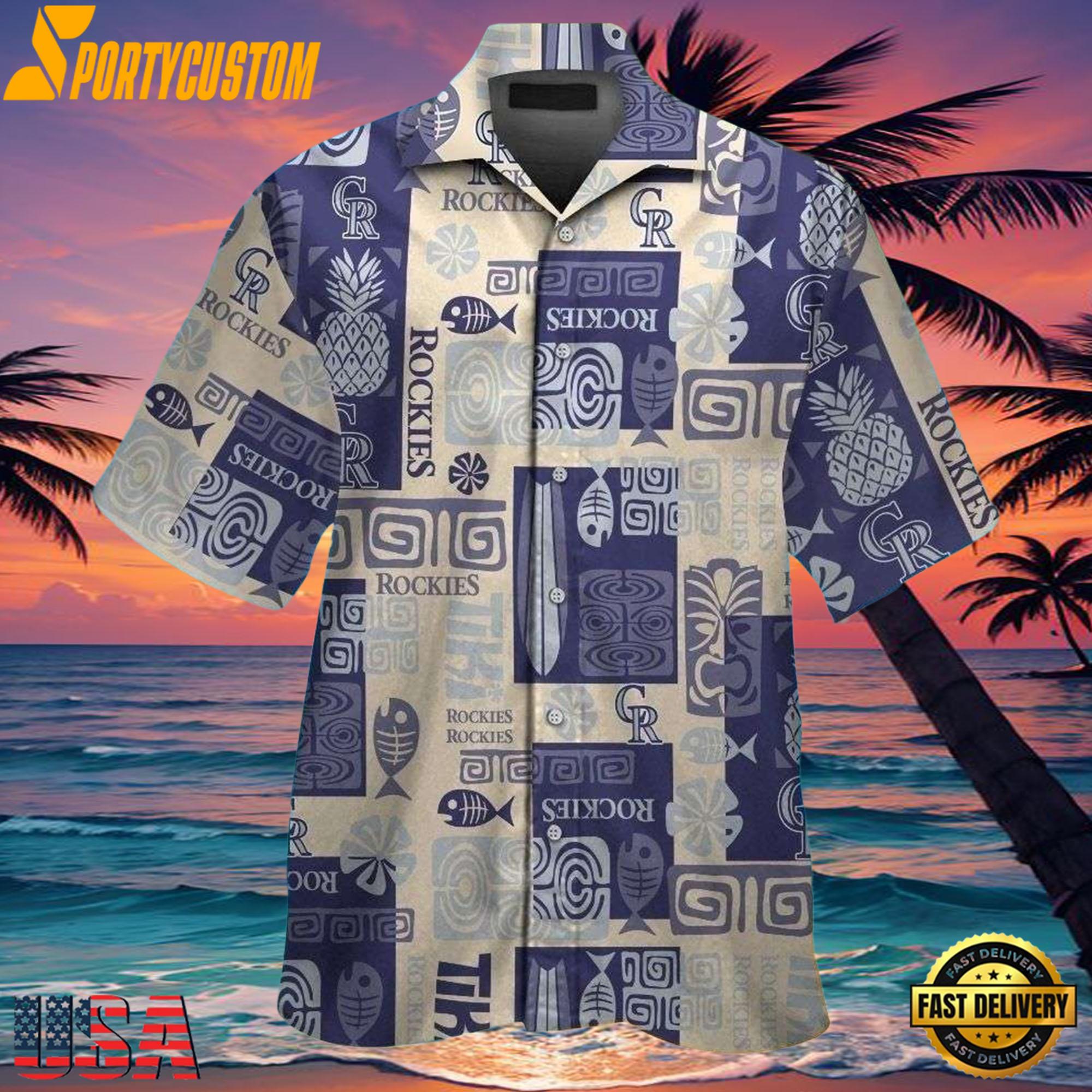 MLB Rockies Polynesian Navy Pattern Hot Summer Aloha Shirt