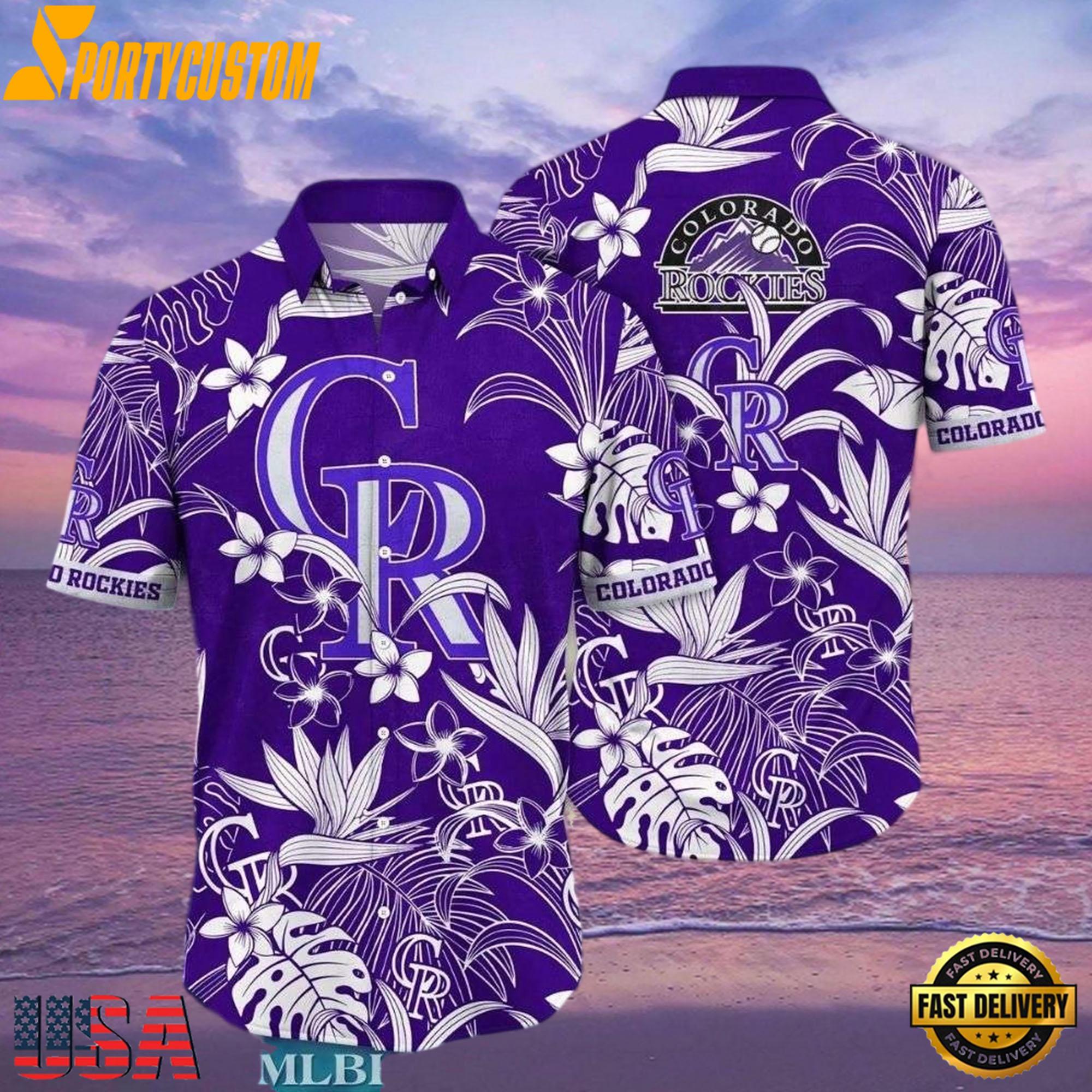 MLB Rockies Purple Floral Elegance Hot Summer Aloha Shirt