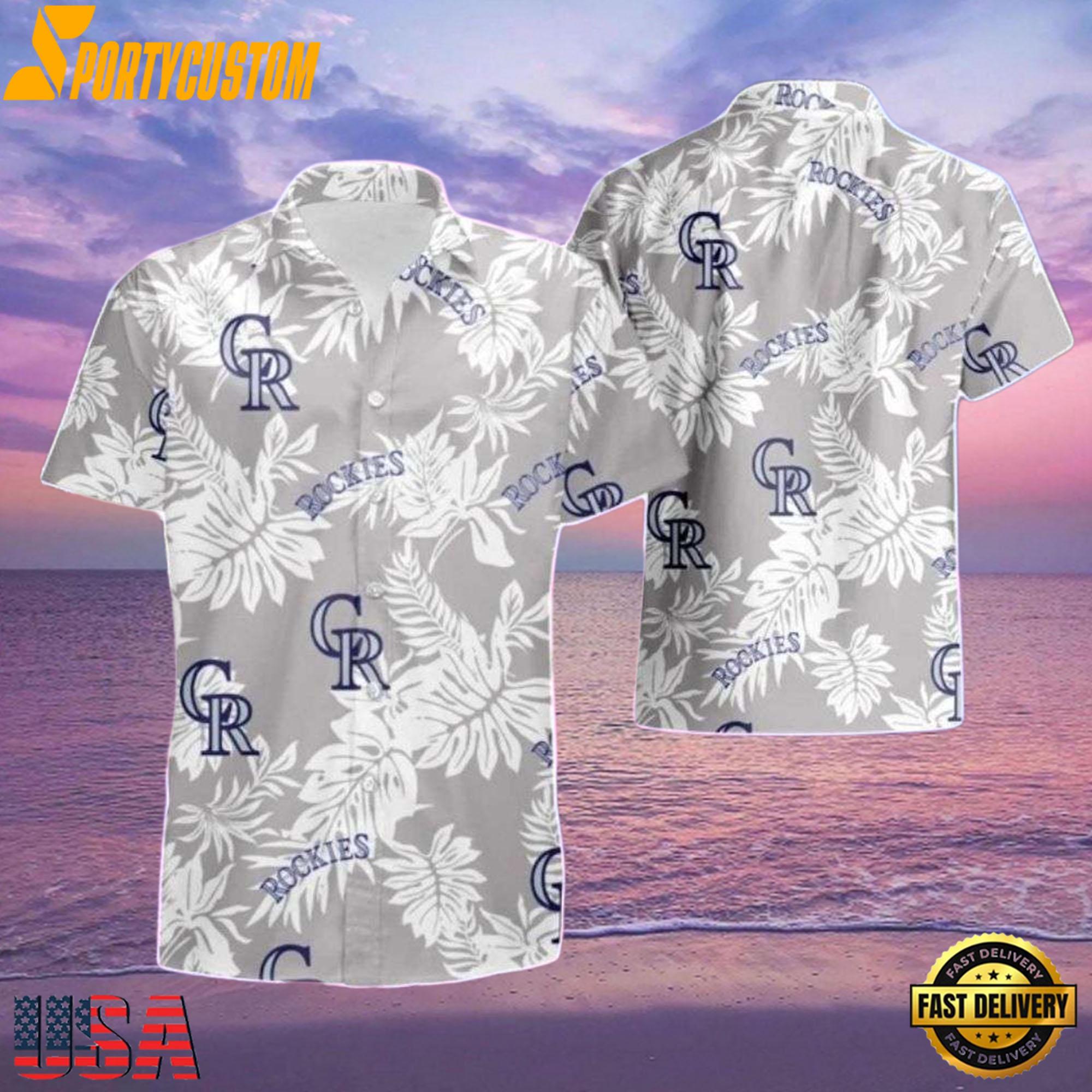 MLB Rockies Silver Leaf Elegance Hot Summer Aloha Shirt