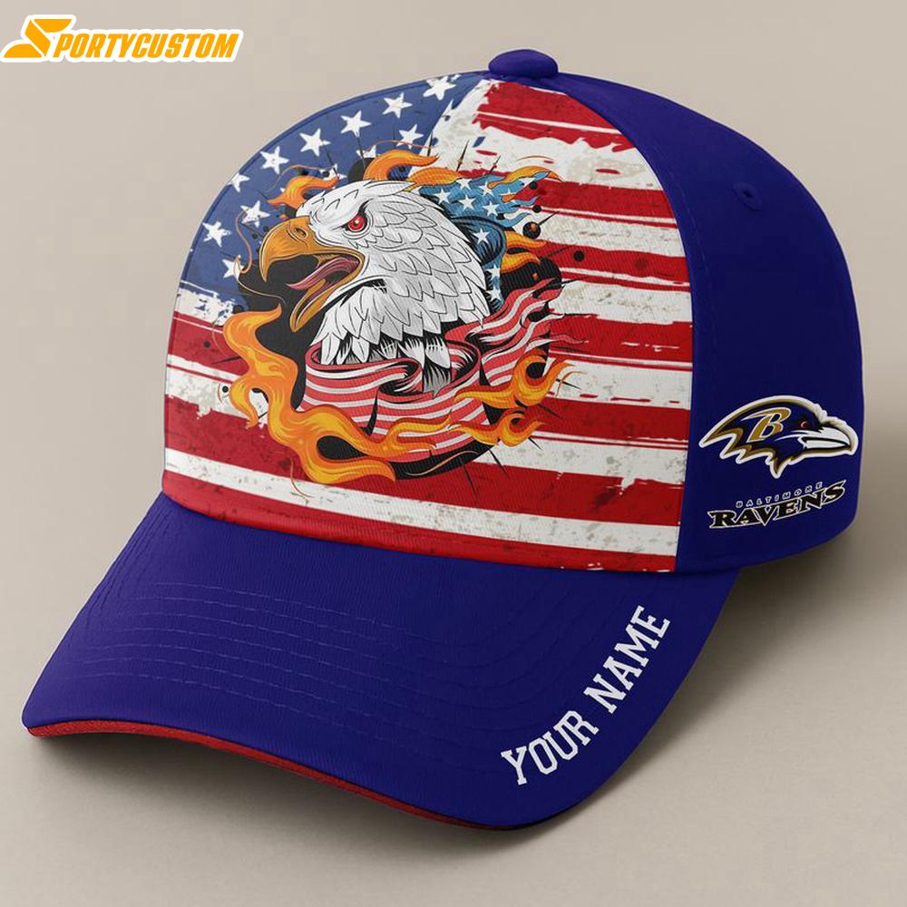 Custom Name Baltimore Ravens Independence Day Baseball Cap