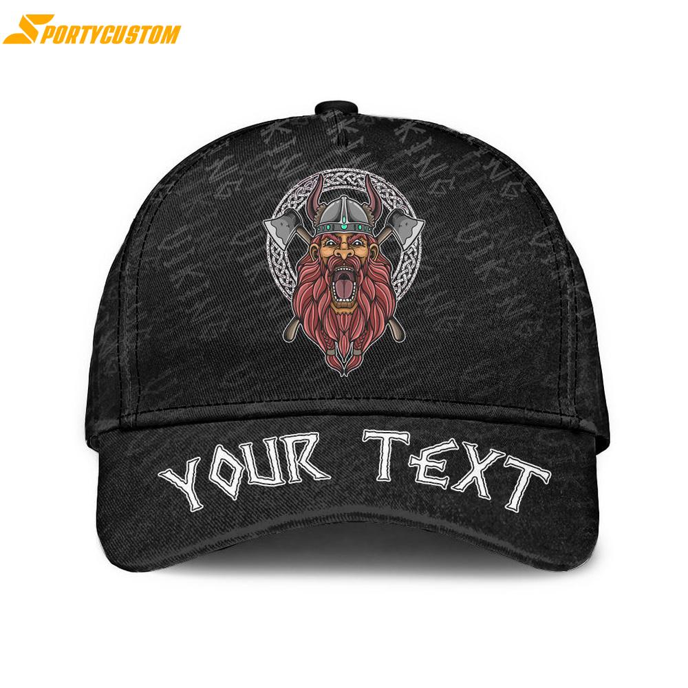 Custom Name Barbarian Head With Cross Axe Classic Baseball Cap