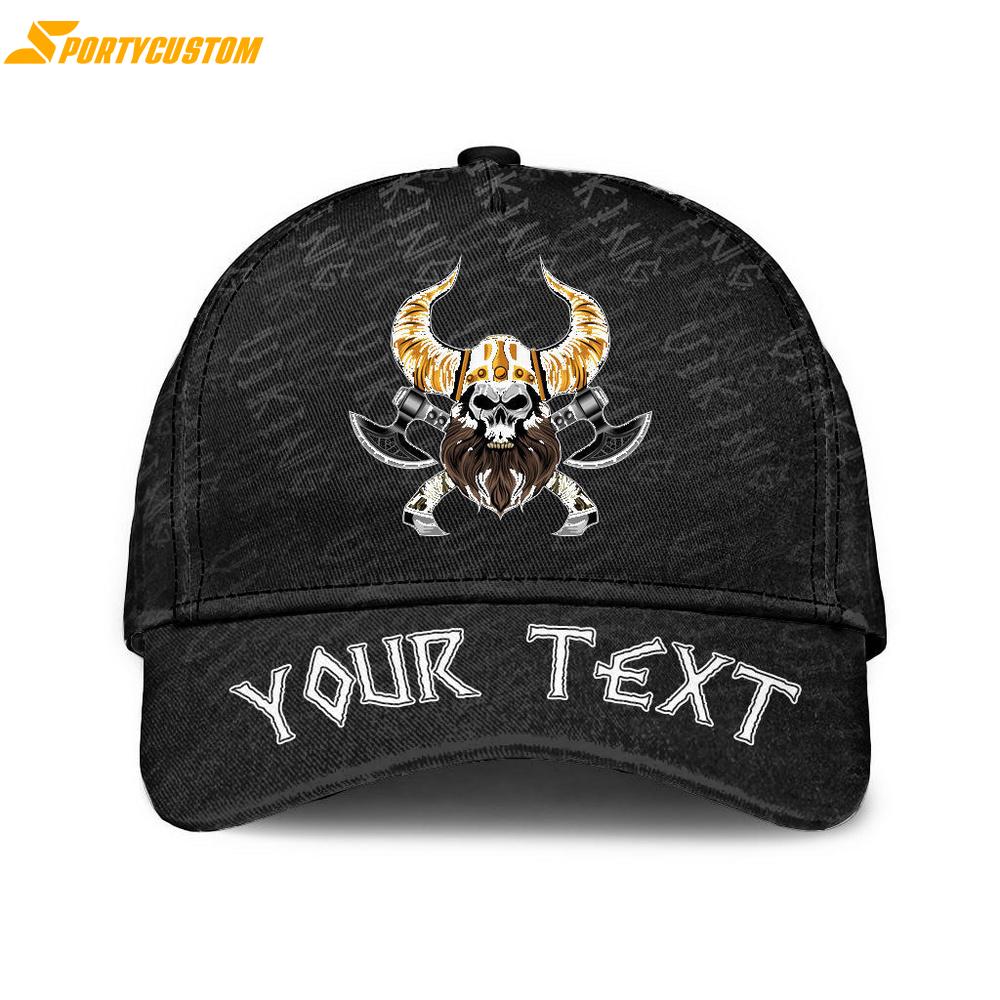 Custom Name Bearded Warrior Skull With Crossed Axes Classic Baseball Cap