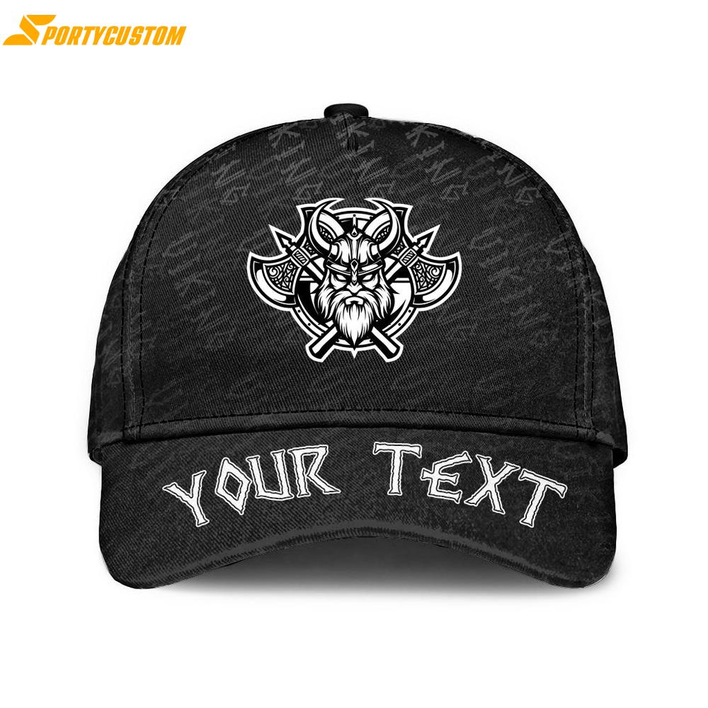 Custom Name Black And White Head With Shield And Axe Classic Baseball Cap