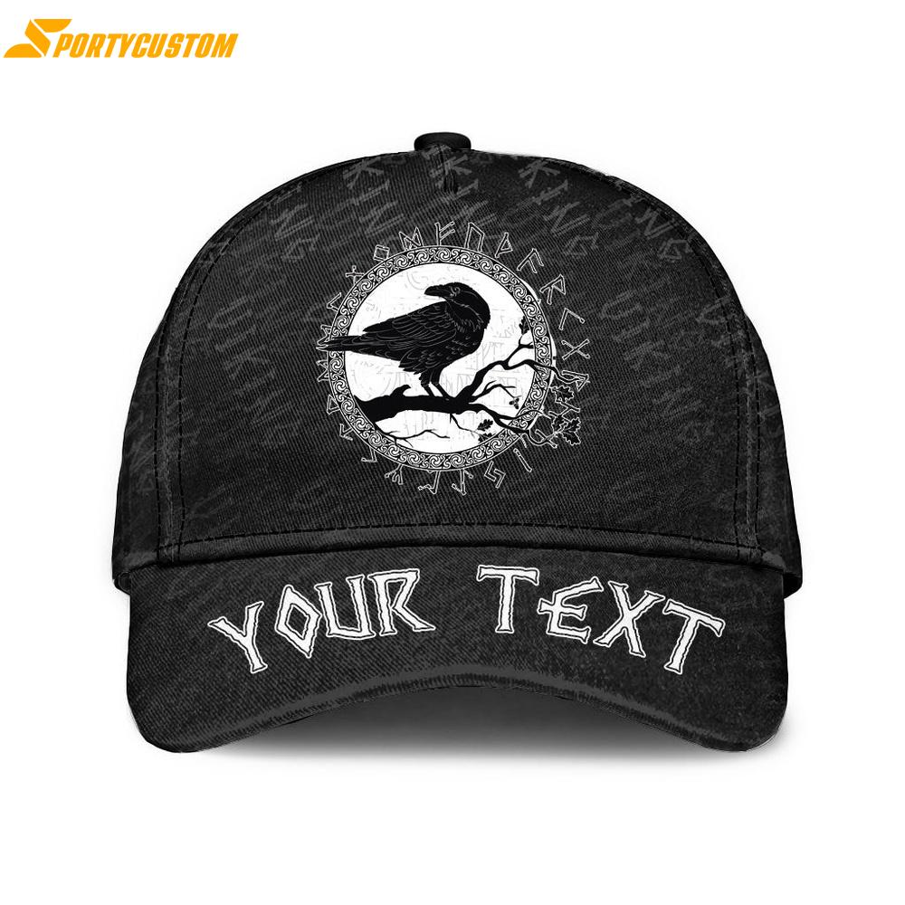 Custom Name Black Crow Sitting On Branch Of An Oak Tree Classic Baseball Cap