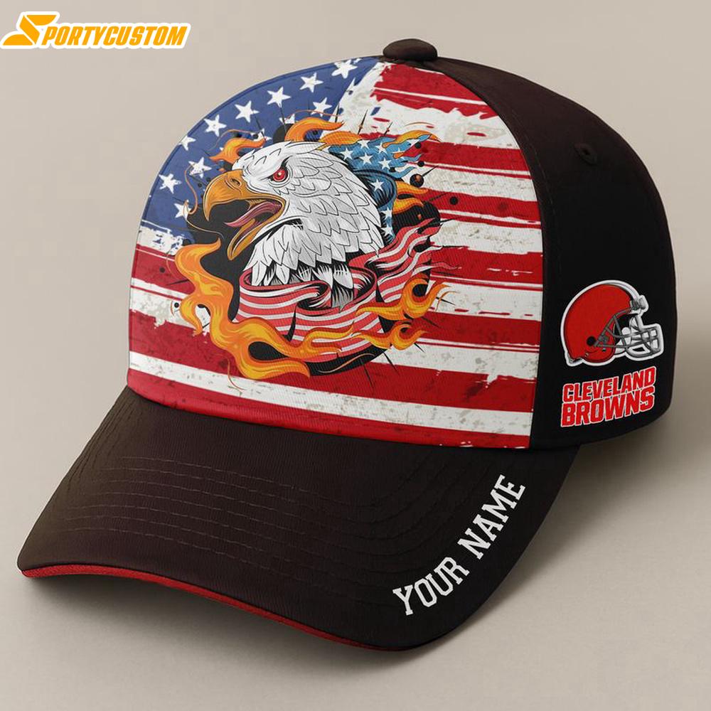 Custom Name Cleveland Browns Independence Day Baseball Cap