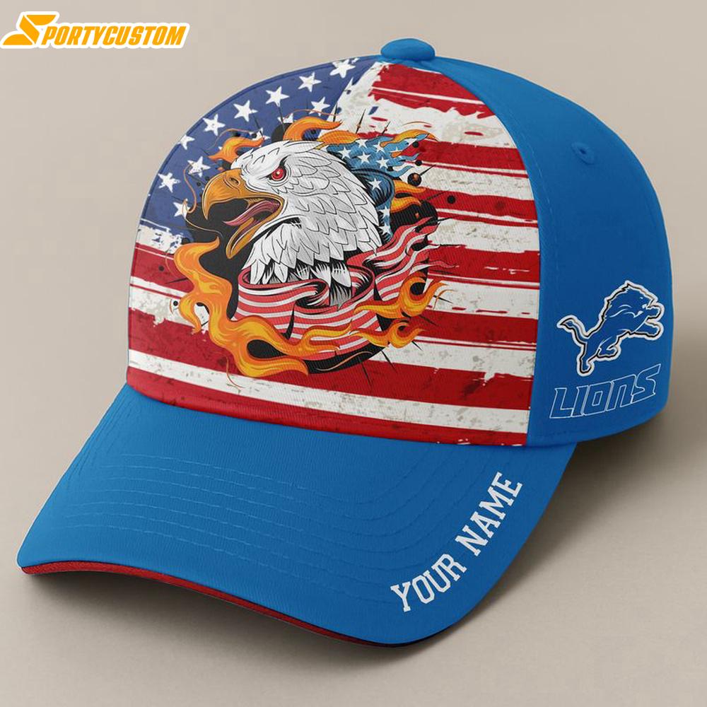 Custom Name Detroit Lions Independence Day Baseball Cap