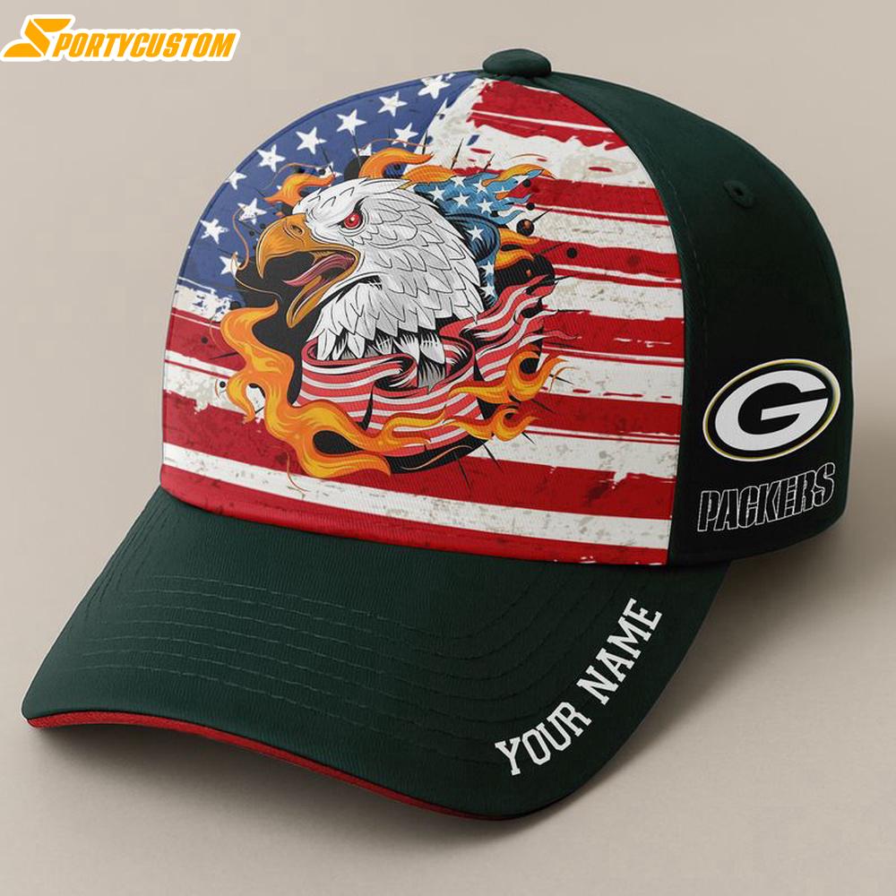 Custom Name Green Bay Packers Independence Day Baseball Cap
