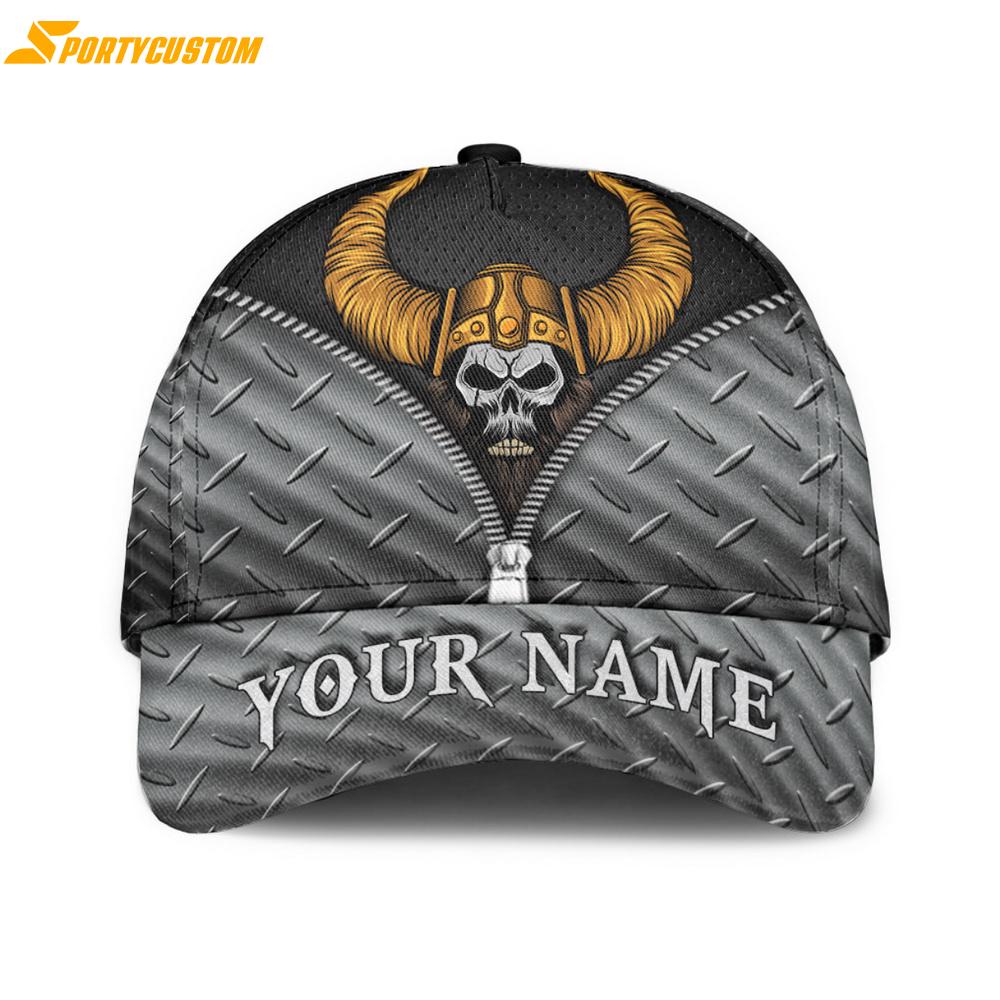 Custom Name Viking Beard Skull Cross Axes Classic Baseball Cap