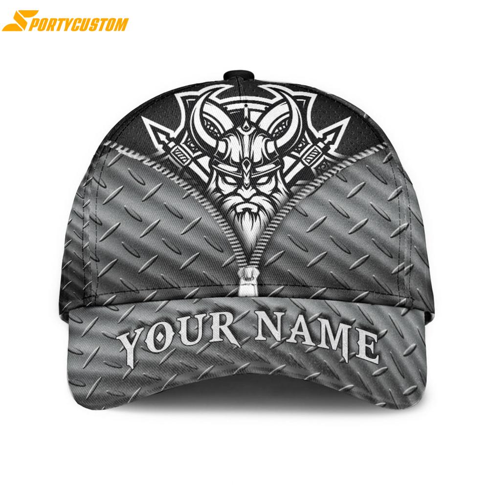 Custom Name Viking Black And White Head With Shield And Axe Classic Baseball Cap