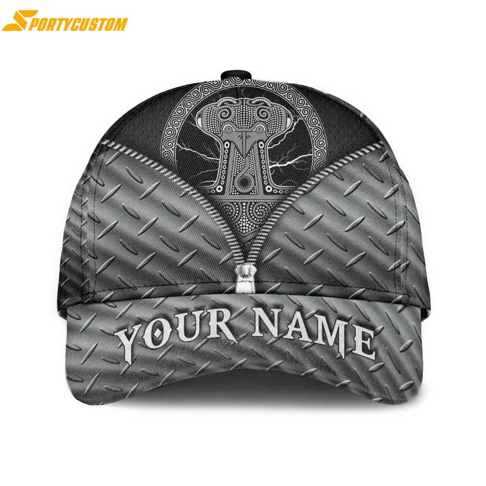 Custom Name Viking Thor’s Hammer Mjollnir Against The Backdrop Of The Glittering Lightning Classic Baseball Cap