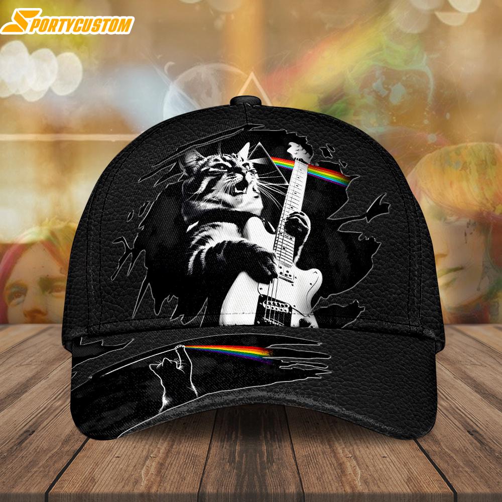 Pink Floyd Music Cat Playing Guitar Baseball Cap Print For Fans