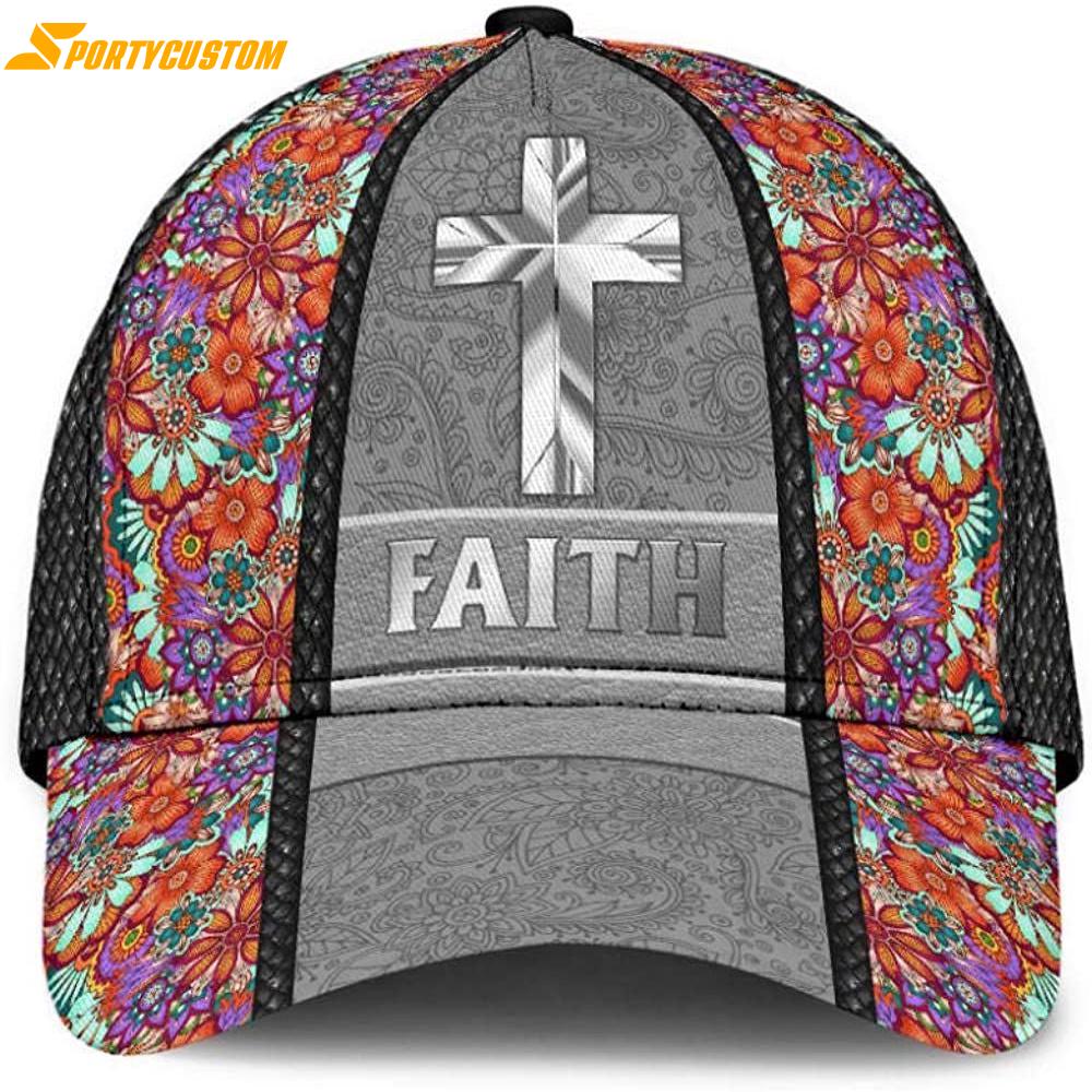 God Cross Mandala Metal Style Faith Flower Classic Baseball Cap