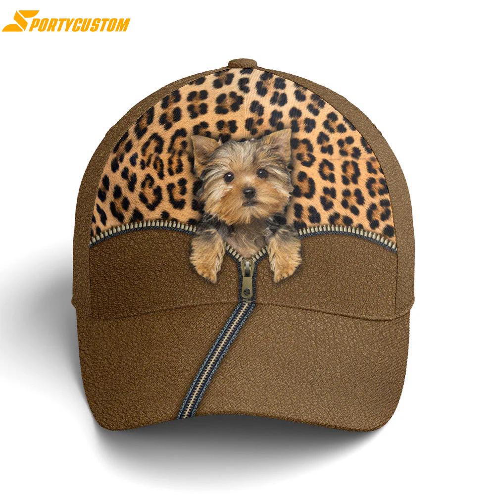 Yorkshire Dog Leopard Leather Style Classic Baseball Cap