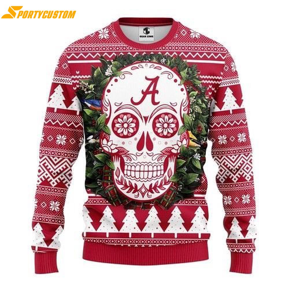 Alabama Crimson Tide Skull Flower Christmas Ugly Sweater