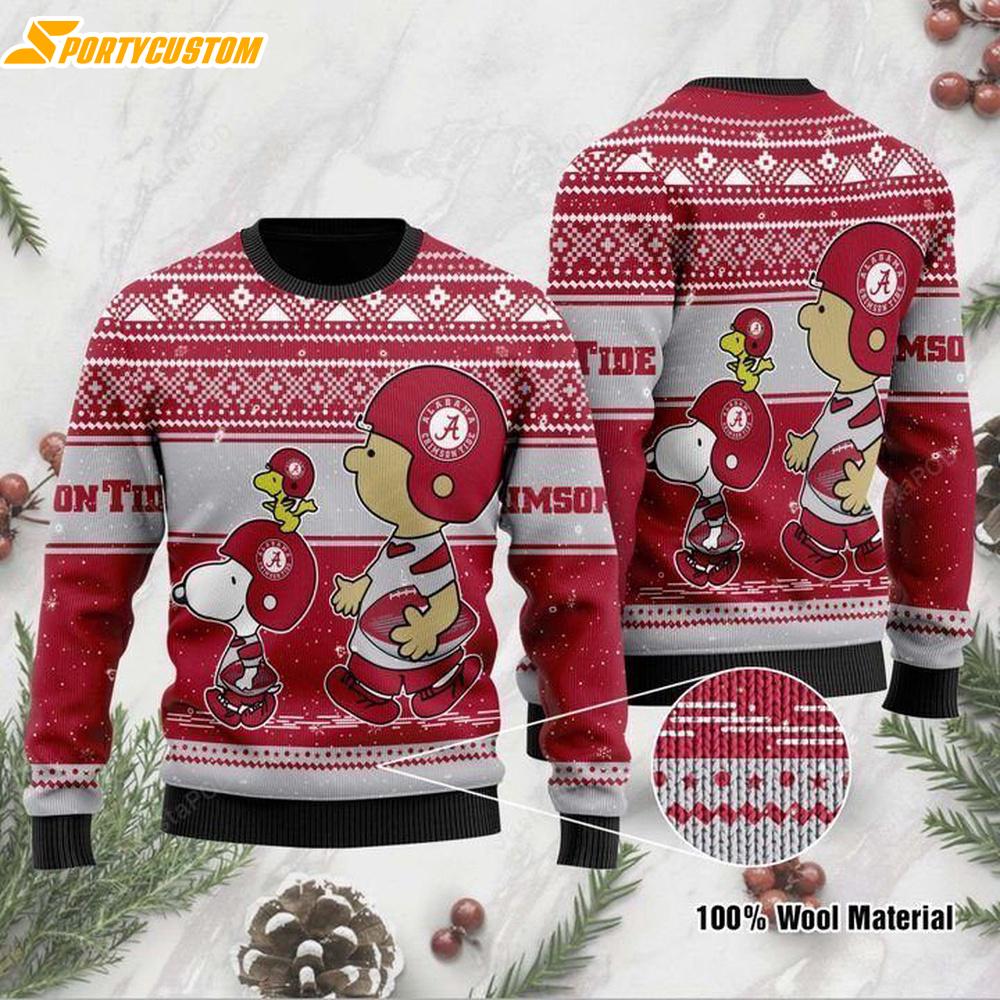 Alabama Crimson Tide Snoopy And Charlie Brown Christmas Ugly Sweater