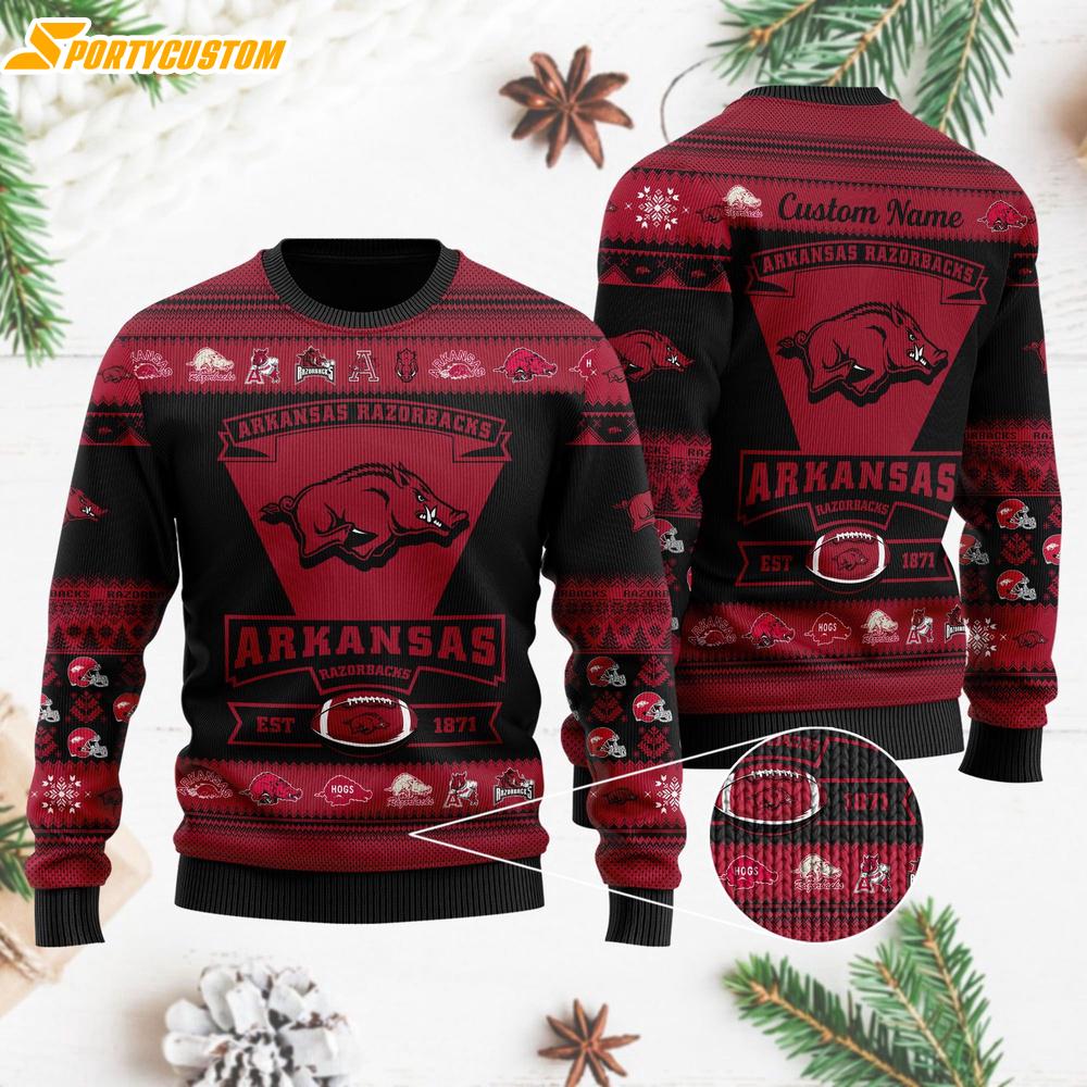 Arkansas Razorbacks Est 1871 NFL Christmas Ugly Sweater