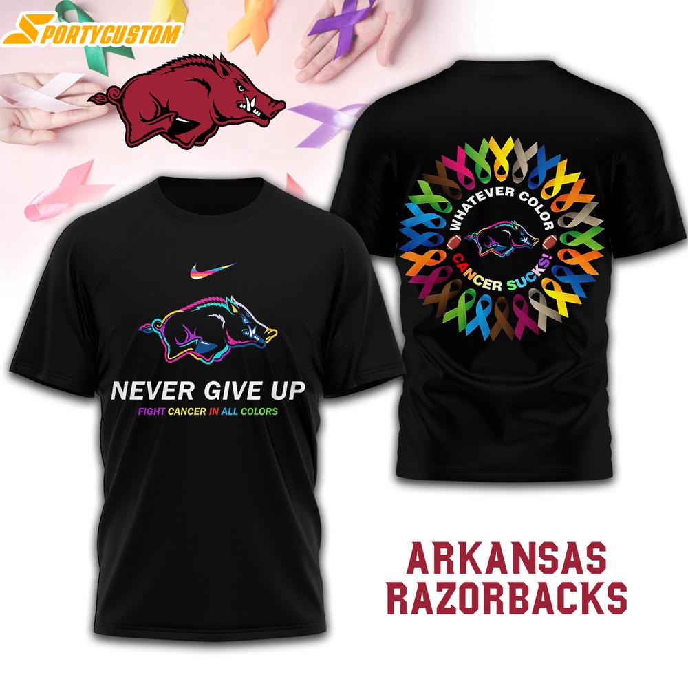 Arkansas Razorbacks NCAA Fight Cancer In All Colors 3D T-Shirt