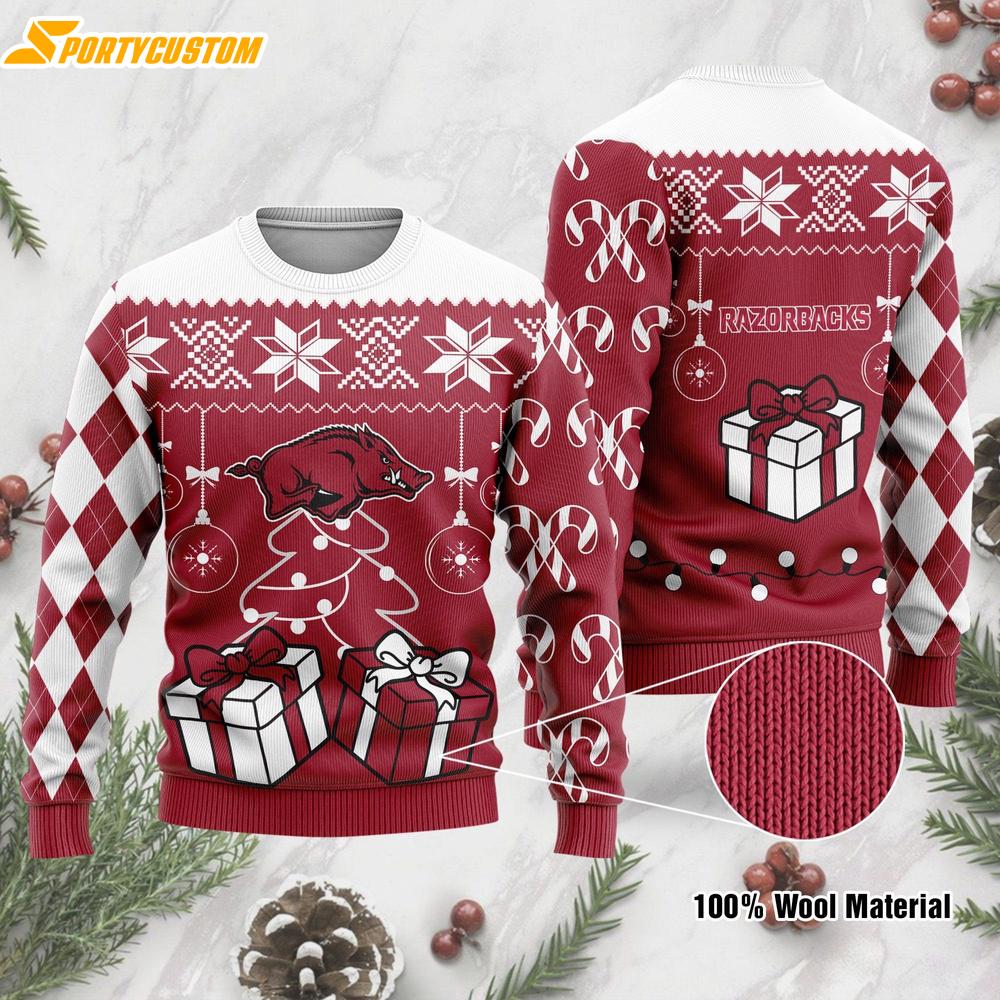 Arkansas Razorbacks Tree Gift Box Christmas Ugly Sweater