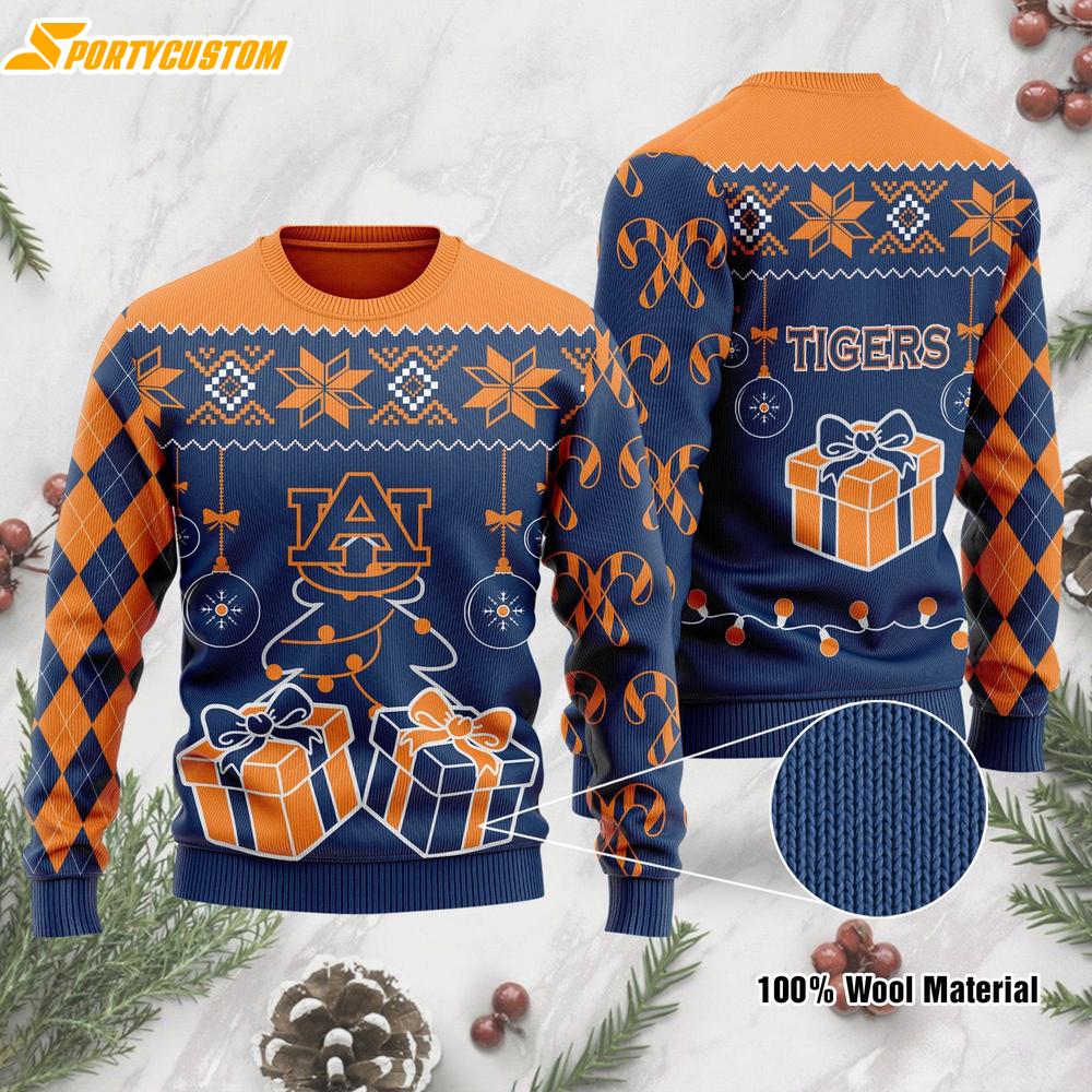 Auburn Tigers Tree Gift Box Christmas Ugly Sweater