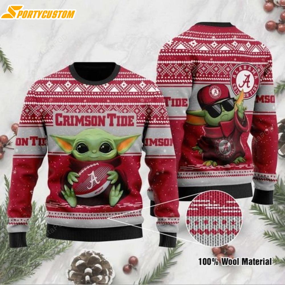 Baby Yoda Alabama Crimson Tide Football NFL Christmas Ugly Sweater