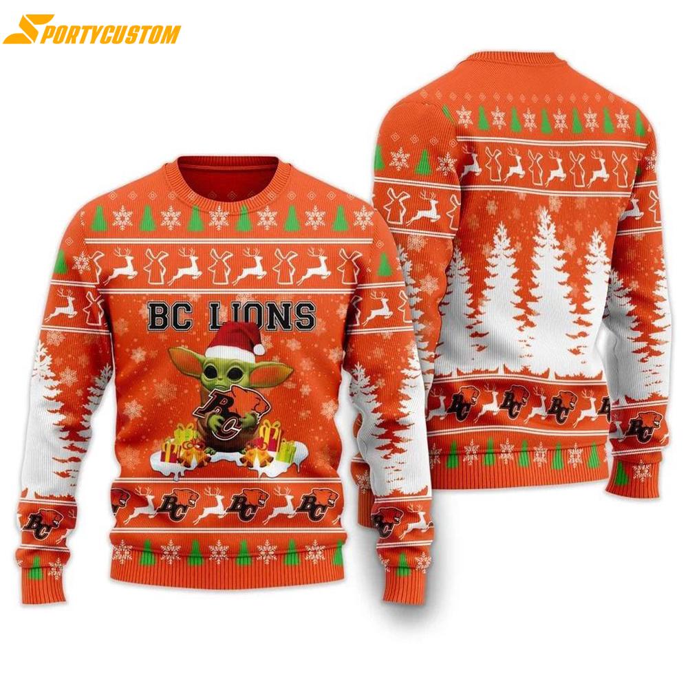 Baby yoda BC Lions Canadian Football Christmas Ugly Sweater