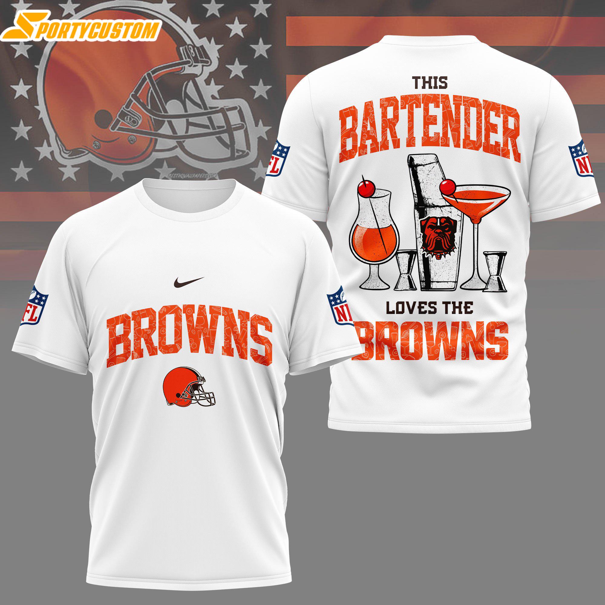 Cleveland Browns NFL Bartender 3D T-Shirt