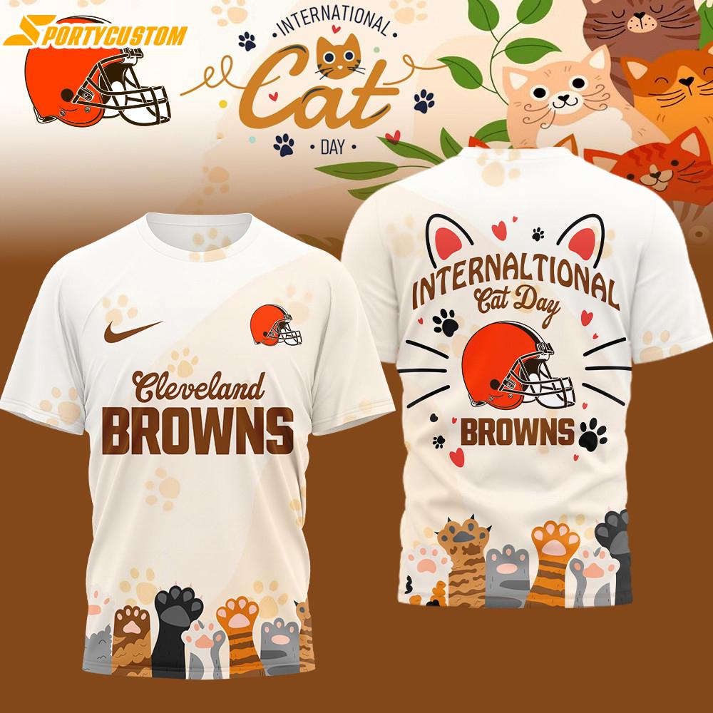Cleveland Browns NFL International Cat Day 3D T-Shirt