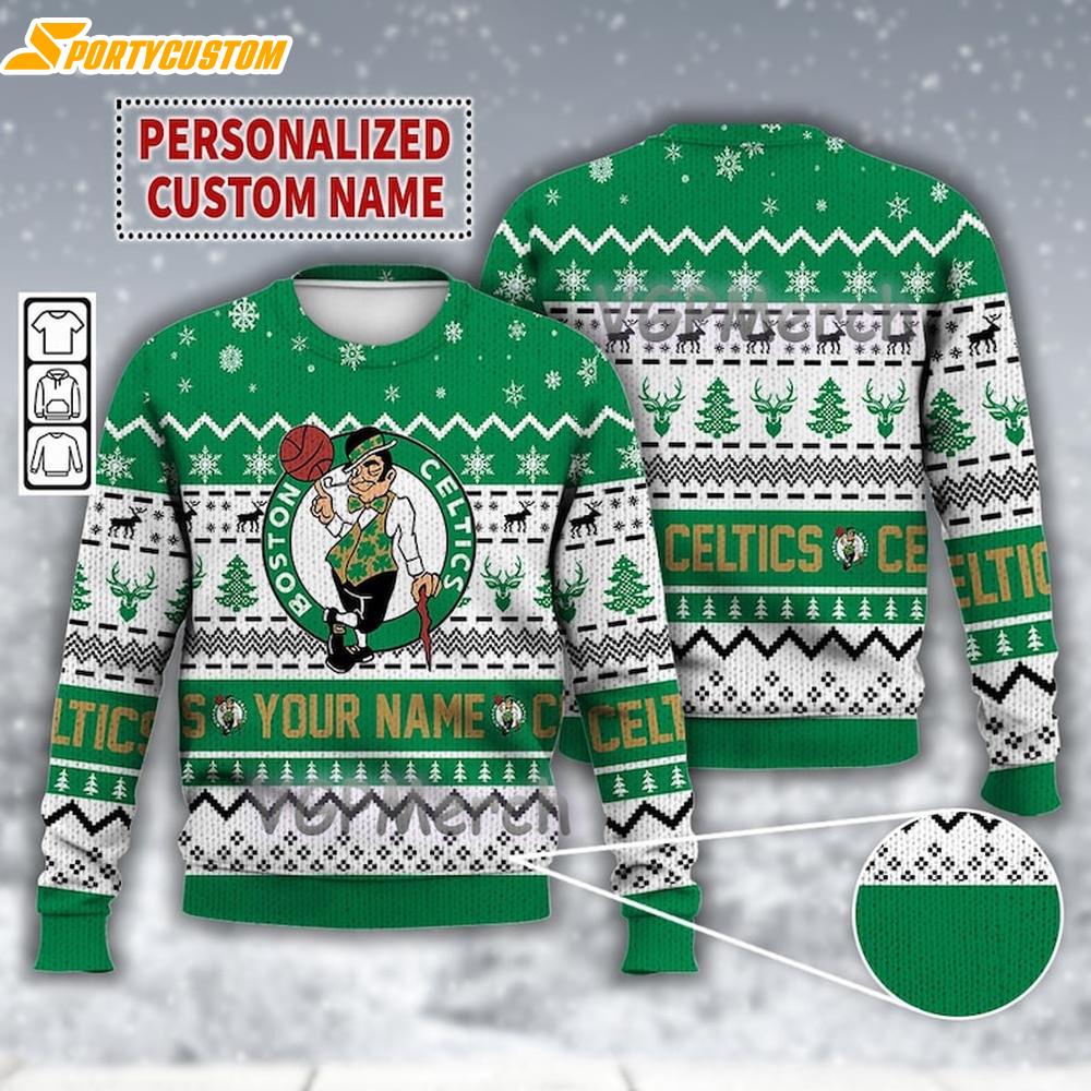 Custom Boston Basketball Ugly Christmas Sweater