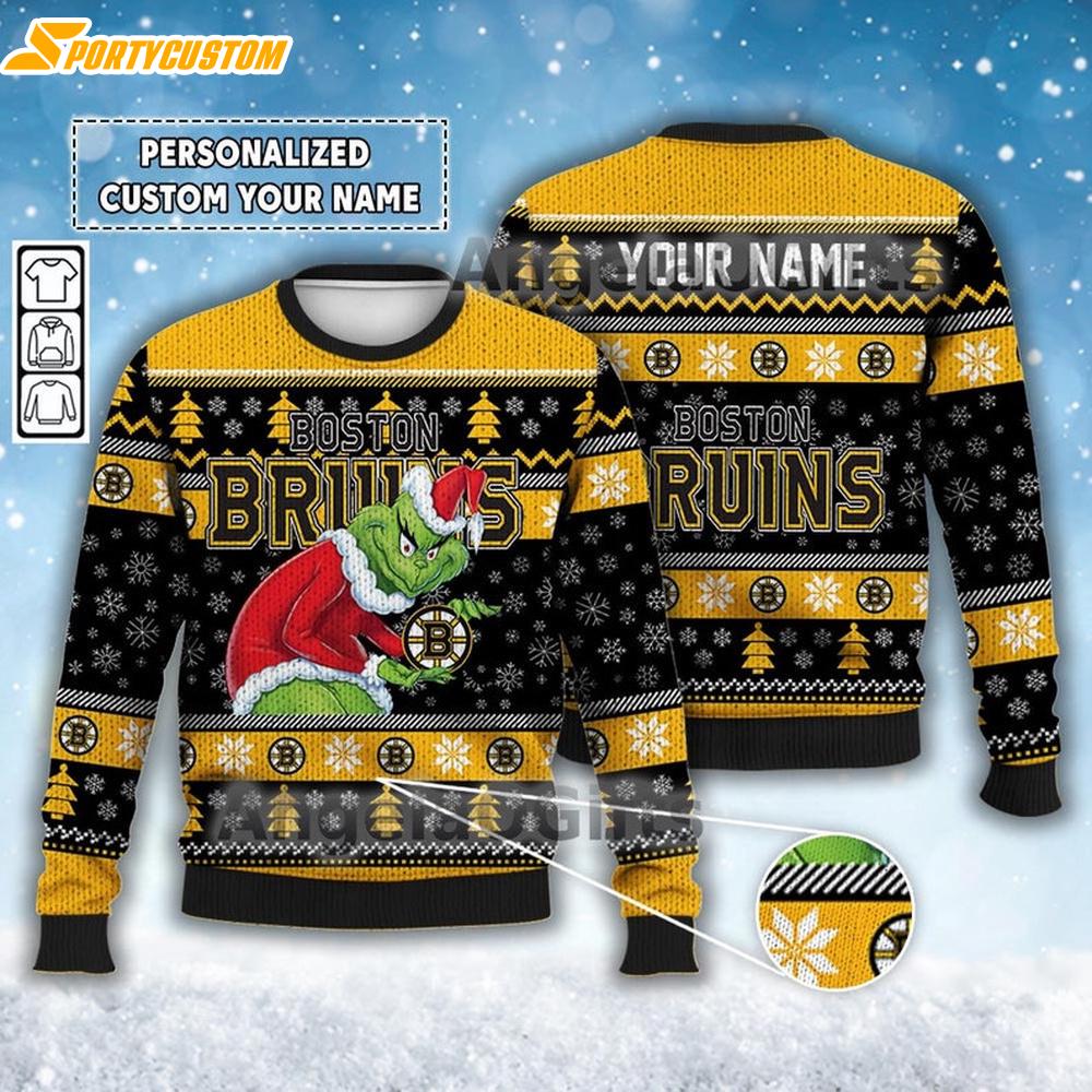Custom Boston Bruins Grinchmas Ugly Christmas Sweater