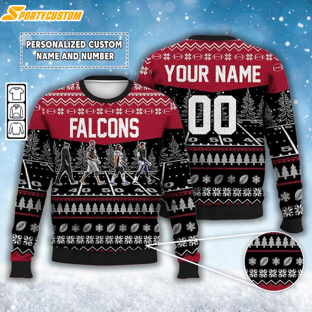 Custom Falcons Walking Abbey Road Ugly Christmas Sweater