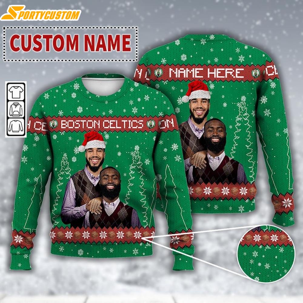Custom Jayson Tatum Jaylen Brown Boston Basketball Ugly Christmas Sweater