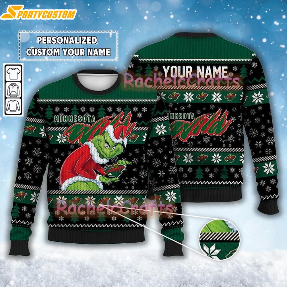Custom Minnesota Wild Grinchmas Ugly Christmas Sweater
