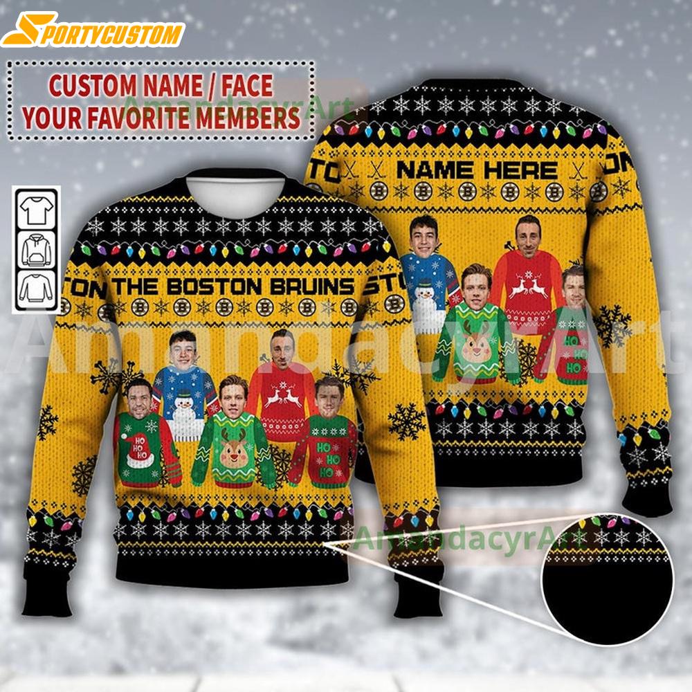 Custom Name Boston Bruins Christmas Ugly Sweater