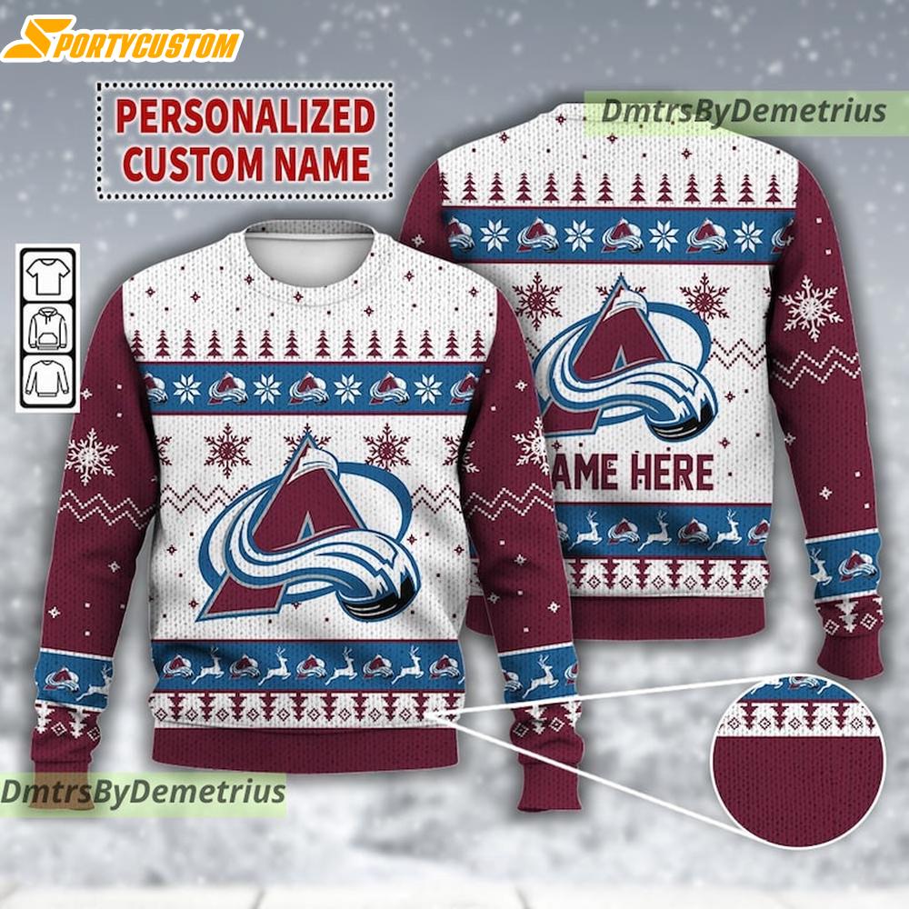 Custom Name Colorado Avalanche Ice Hockey Ugly Christmas Sweater