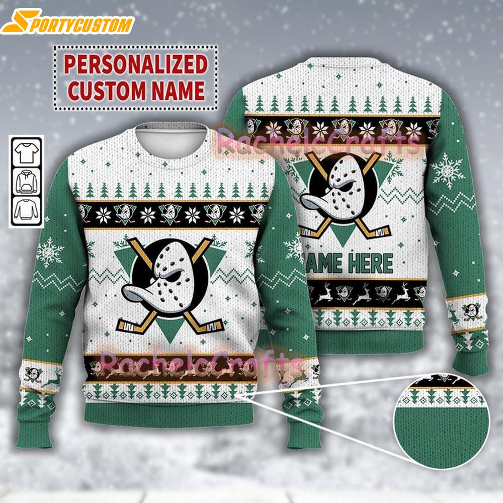 Custom Name Mighty Ducks Ice Hockey Ugly Christmas Sweater