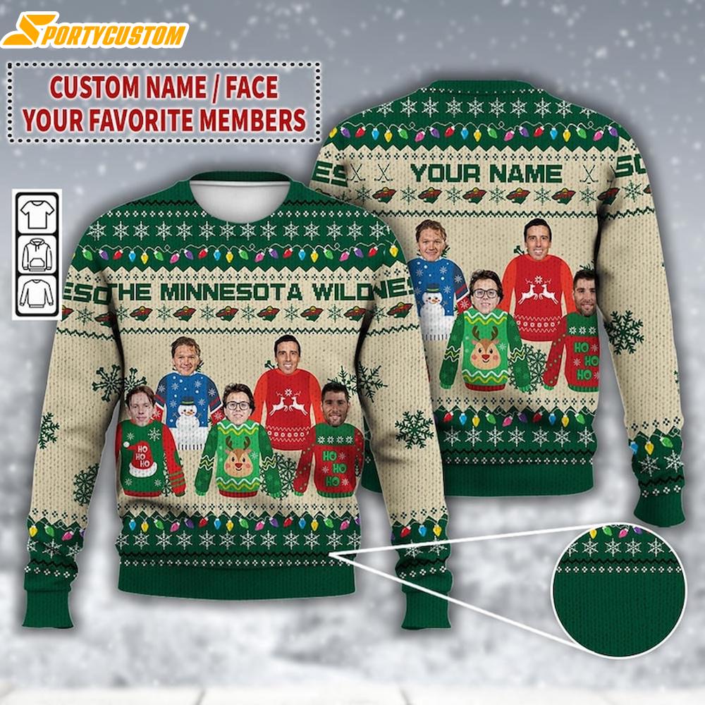 Custom Name Minnesota Wild Christmas Ugly Sweater