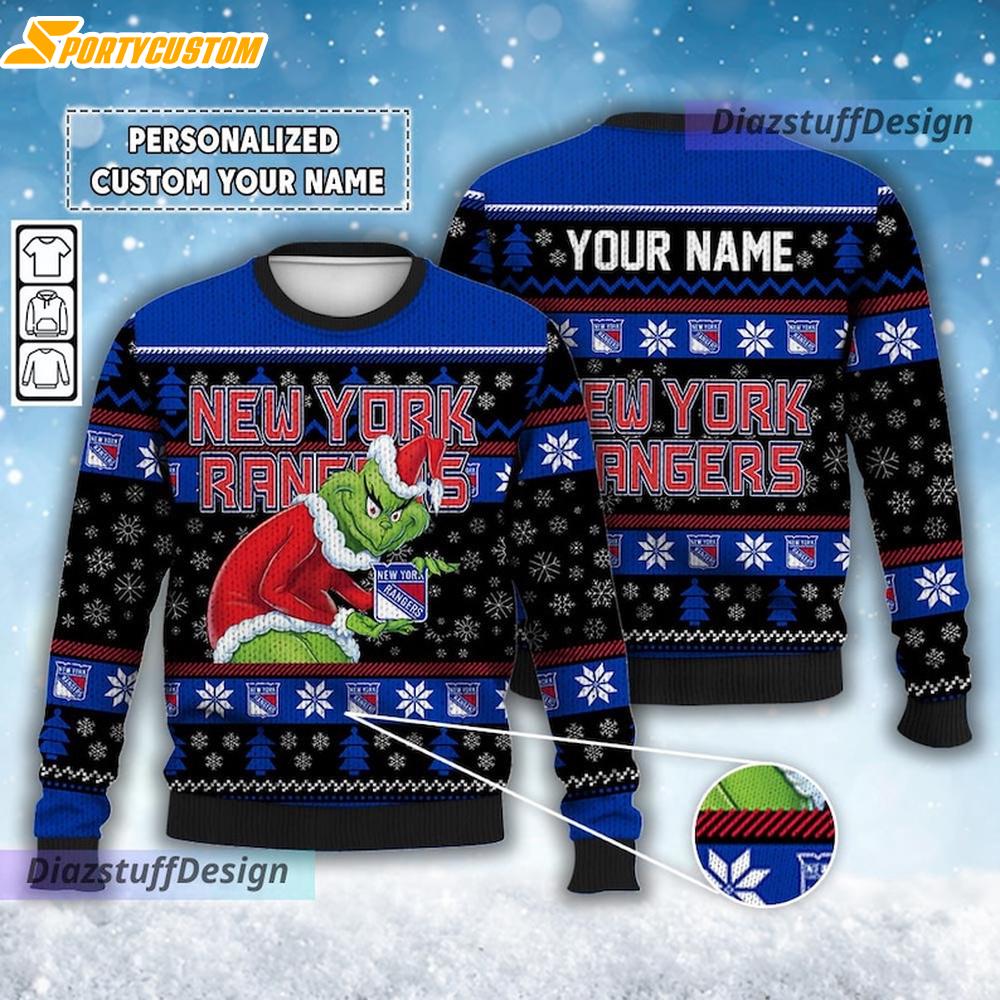 Custom New York Rangers Grinchmas Ugly Christmas Sweater