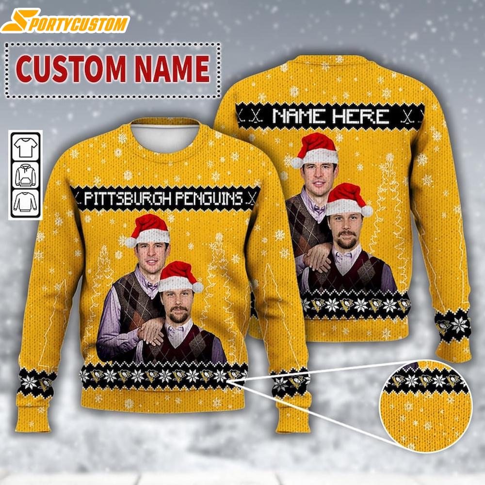 Custom Sidney Crosby Erik Karlsson Pittsburgh Ice Hockey Ugly Christmas Sweater