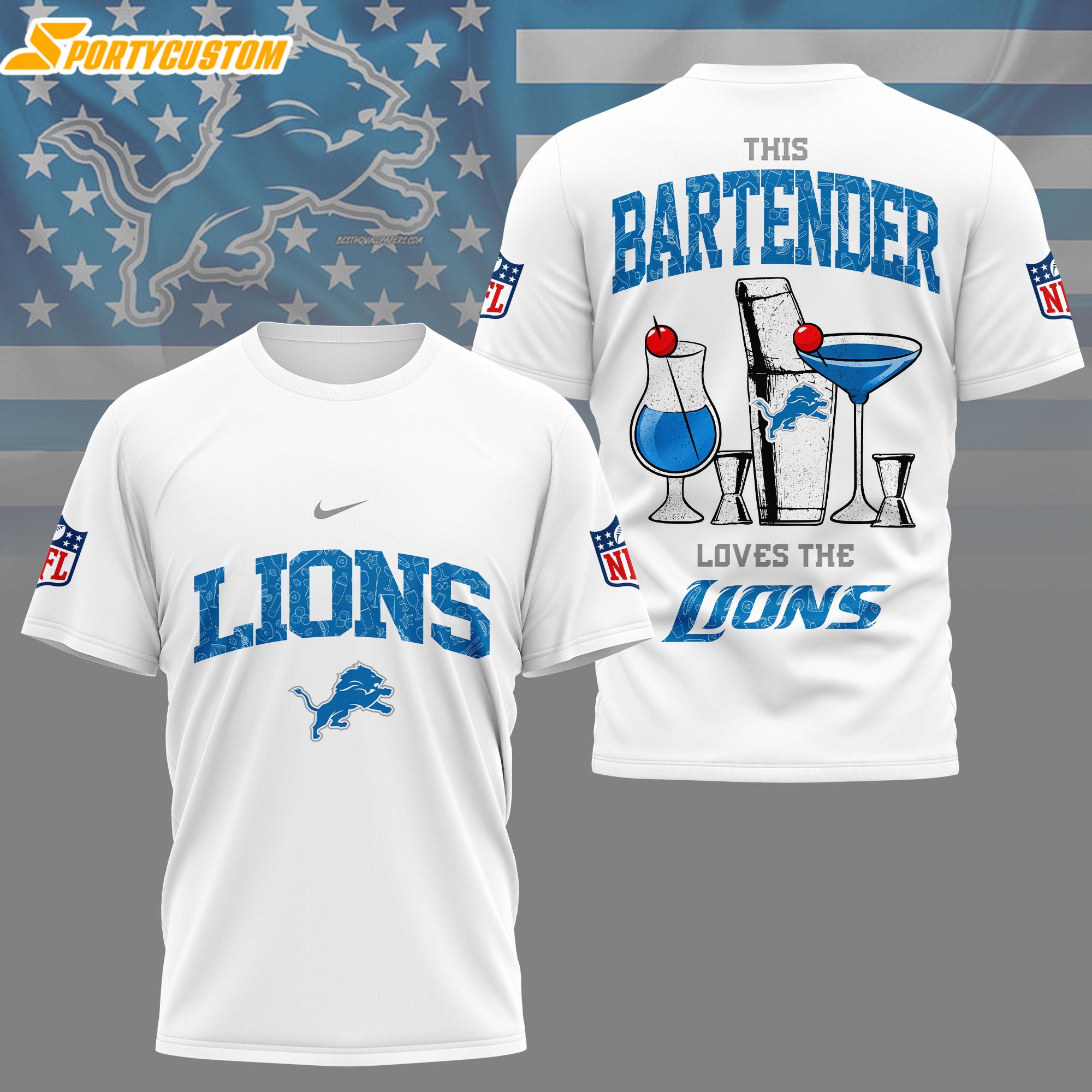 Detroit Lions NFL Bartender 3D T-Shirt
